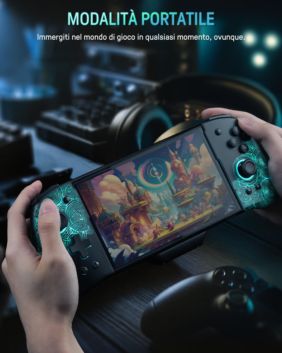 PALPOW Luminous LED Switch Controller for Nintendo Switch/OLED - 7 Color LED, Turbo, Button Mapping - Compatible with Switch & OLED Models - Replacement One-Piece Joypad - Perfect for Gaming at Night or Low Light Conditions