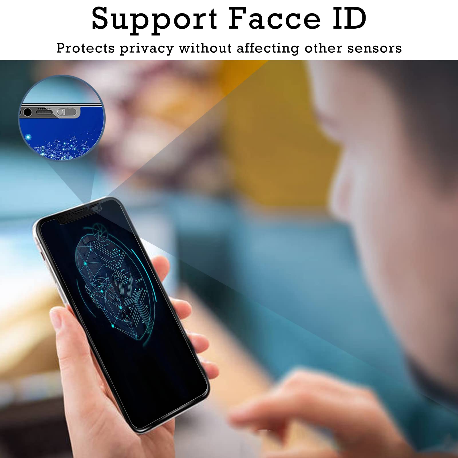 Tempered Glass Screen Protector for iPhone 13/13 Pro/14 with Front Camera Privacy Cover - HD Clear, Anti-Spy Protection, Face ID Compatible - 2 Pack - Perfect for Privacy Protection & Daily Use