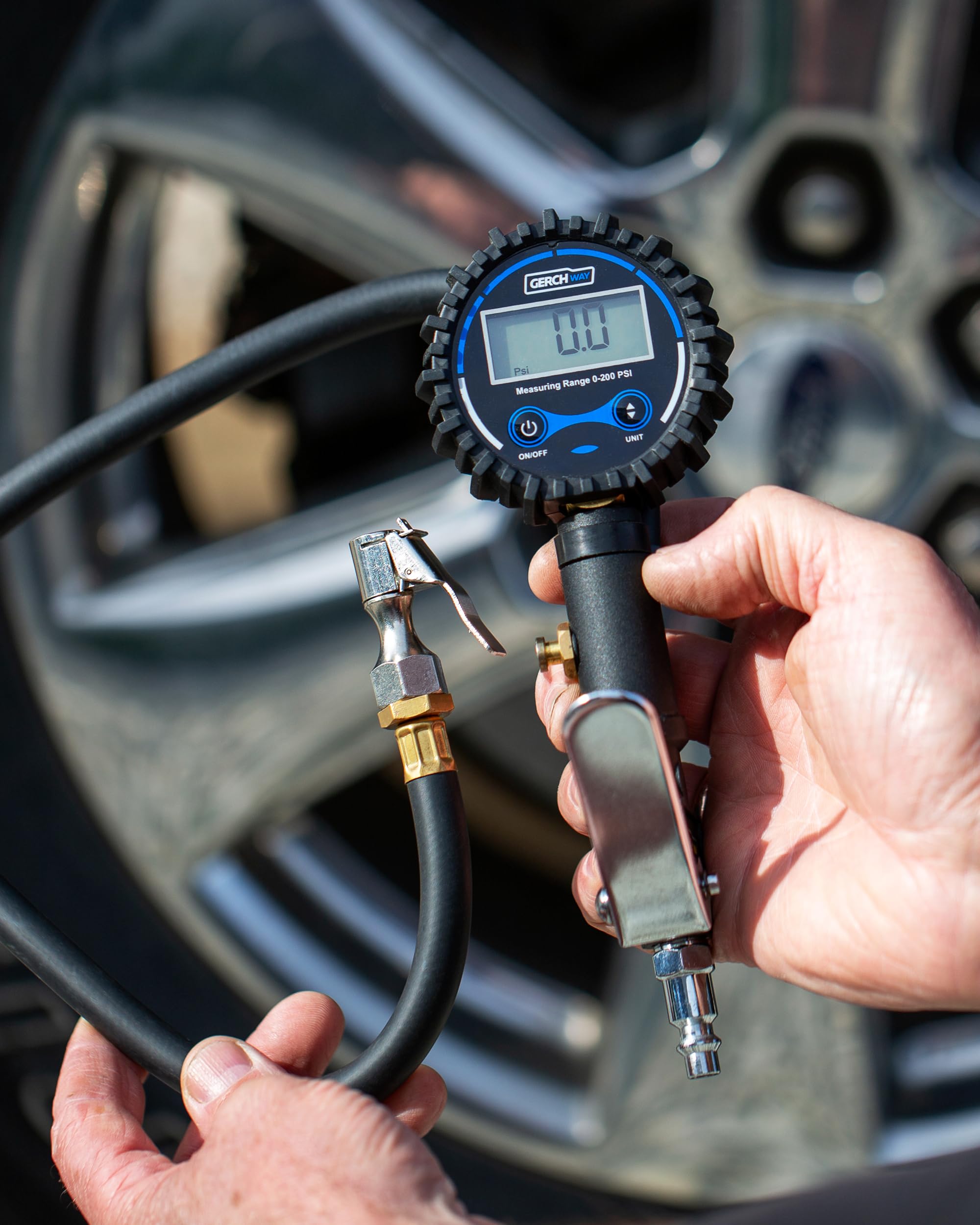Digital Tire Inflator with Pressure Gauge - 200PSI Heavy Duty Air Compressor Pump with Extra Long Hose & Quick Connect Chuck - Perfect for Cars, Trucks, Bikes & RV Tires