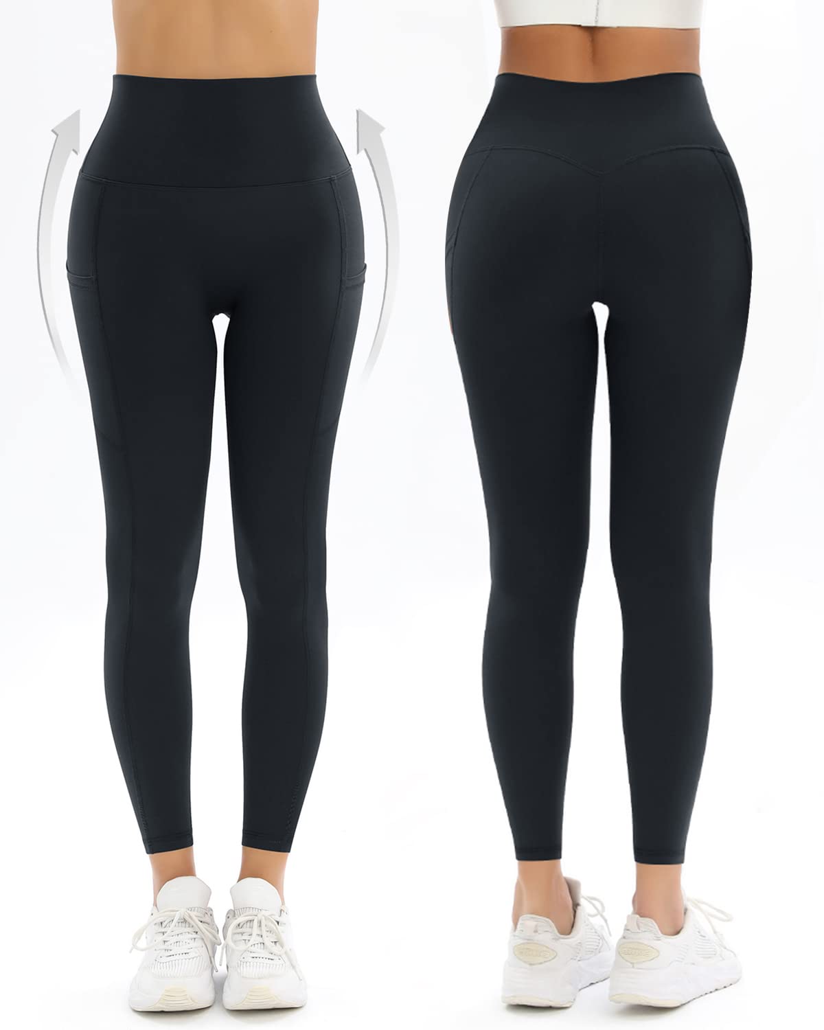 2 Pack Women's High Waisted Yoga Pants with Pockets - Tummy Control Workout Running Leggings for Gym, Yoga & Everyday Wear