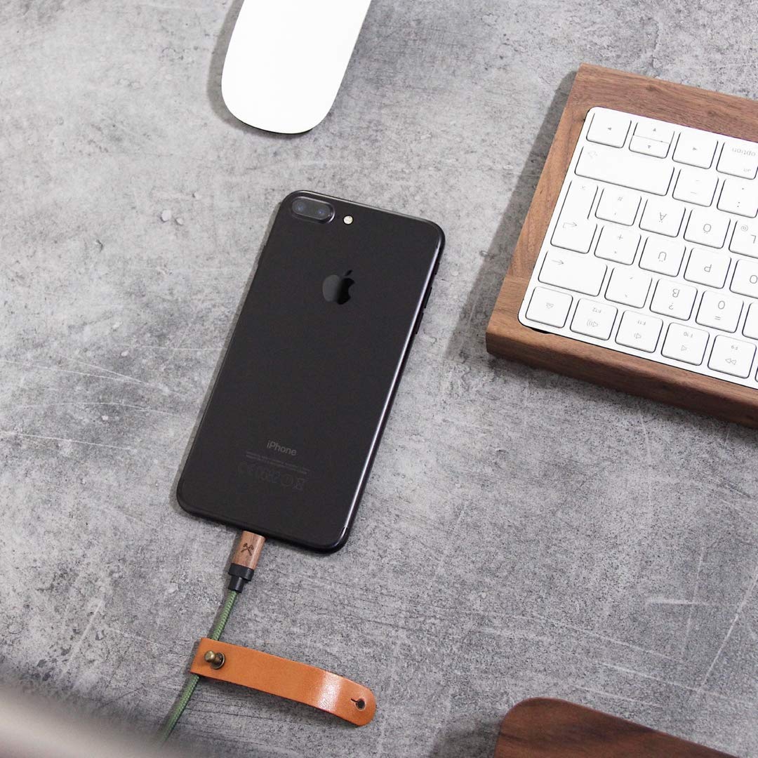 Eco-Friendly Wooden Lightning Cable - Compatible with All Apple Lightning Devices, Real Wood & Nylon Braided Charging Cord (Walnut/Green) - Perfect for Home, Office & Travel Charging
