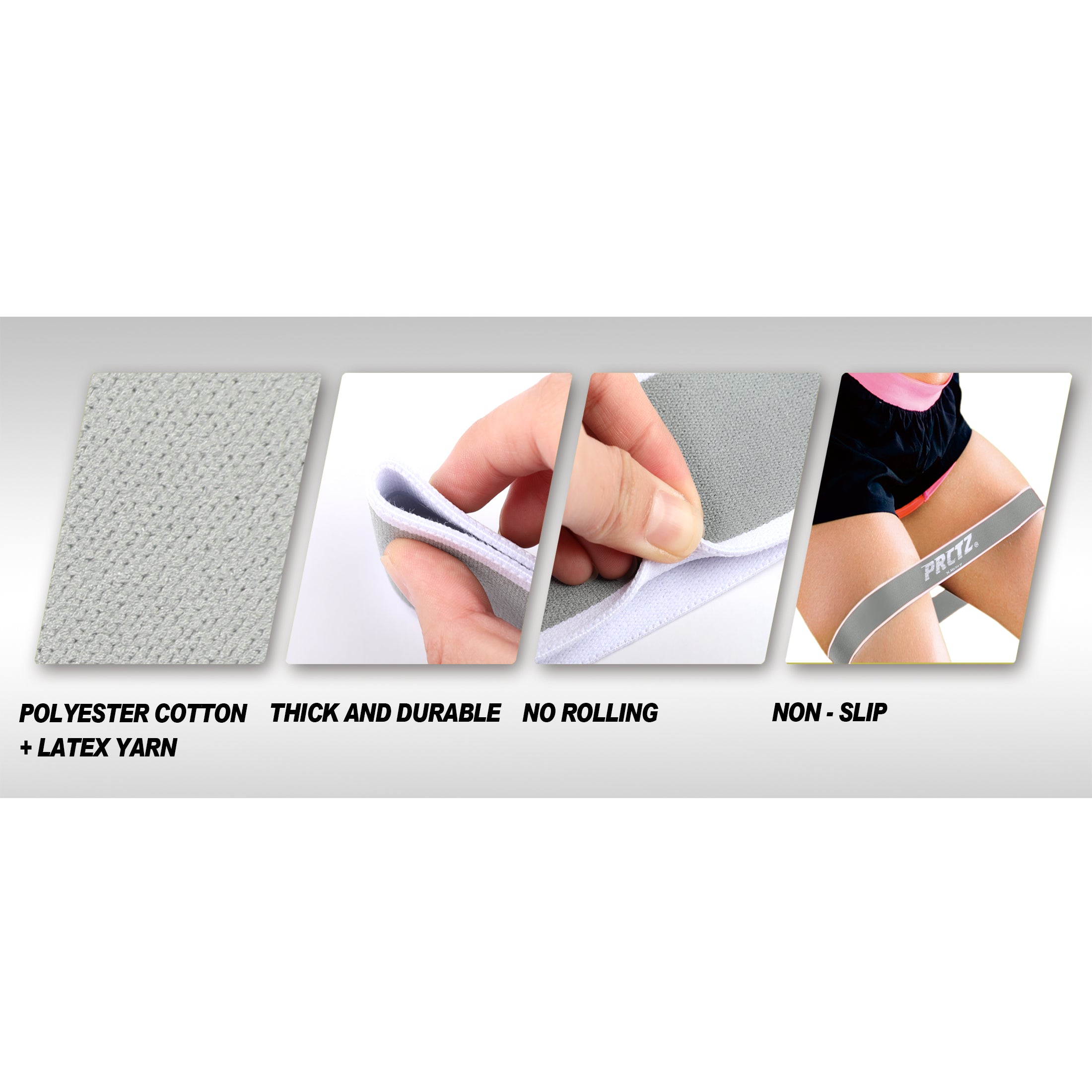 PRCTZ Elastic Fabric Hip & Glute Bands - 3 Pack Set for Strength Training, Workouts, Yoga & Physical Therapy - Essential Resistance Bands for Women & Men