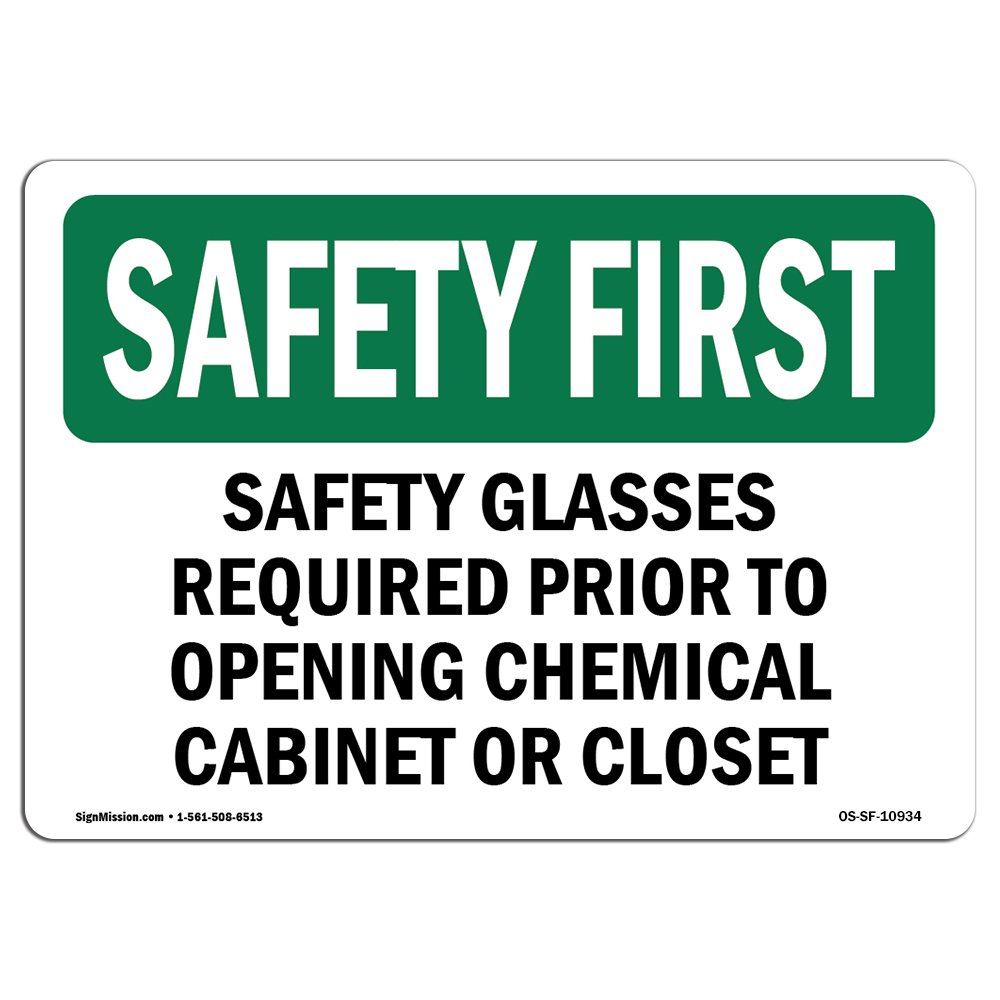 OSHA Safety First Sign - 'Safety Glasses Required Before Entry' Vinyl Label Decal | Durable Workplace Warning Sign for Construction Sites, Warehouses & Factories | Made in USA | Ideal for OSHA Compliance & Hazard Area Identification