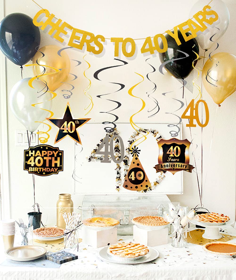 40th Birthday Party Decorations Set - Cheers to 40 Years Banner & Hanging Swirls for Men & Women | Perfect for Milestone Celebrations, Home Decor, and Surprise Parties