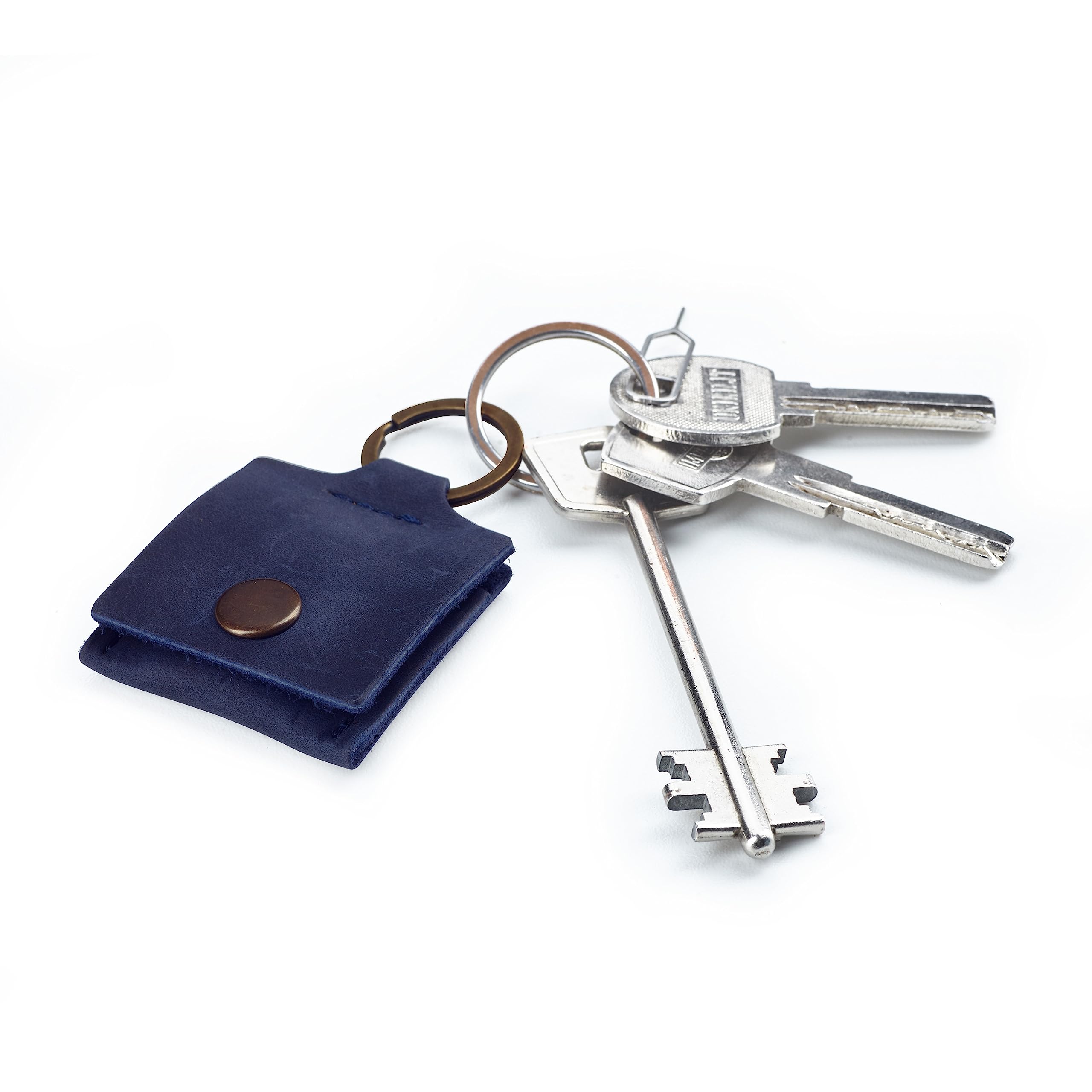 Premium Leather Keychain Ring Holder - Wedding & Engagement Ring Travel Case, Gym & Workout Ring Pouch (Blue) - Perfect for Travel, Sports & Everyday Jewelry Protection