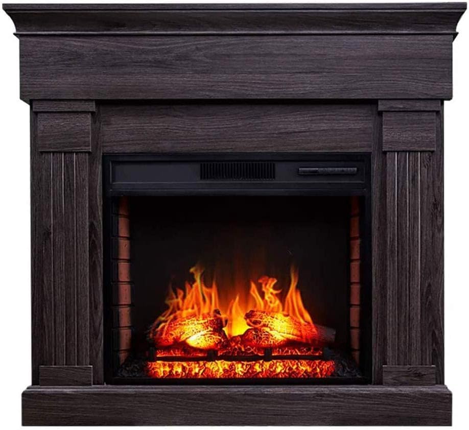 Electric Stove Heater with 3D Flame Effect - Freestanding Fireplace Heater with Large Window - Silent Solid Wood Design - Perfect for Living Room, Bedroom & Office Heating