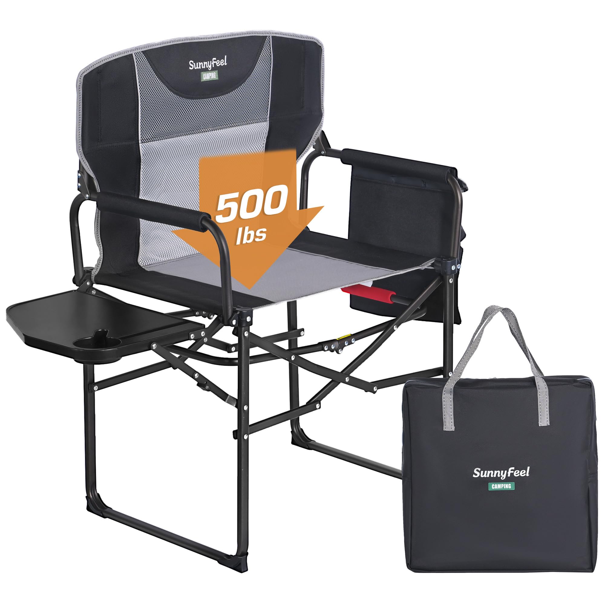 **SUNNYFEEL Heavy Duty Oversized Camping Director Chair – 500 LB Capacity, Portable Folding Chair with Side Table & Storage Pocket – Perfect for Beach, Fishing, Picnic, Lawn, Concert & Outdoor Adventures**    *(Optimized for Google SEO, translated to English, and enhanced with usage scenarios.)*