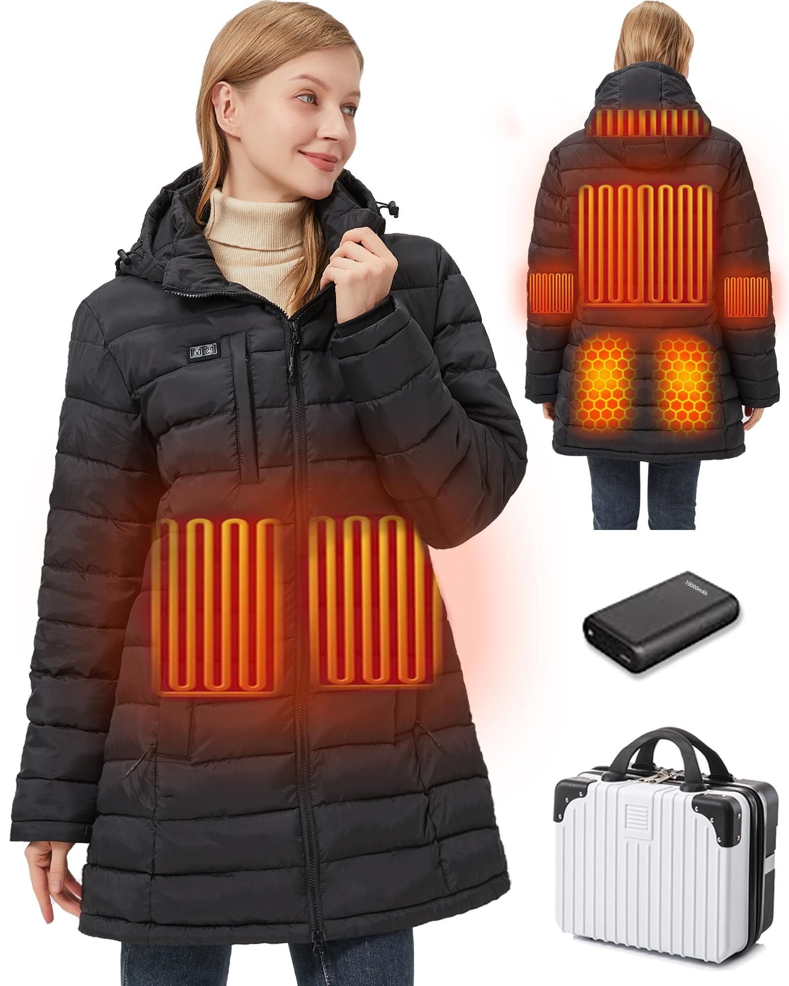 Women's Heated Jacket with Battery Pack - 8 Adjustable Heating Zones & Organizer Pockets | Electric Winter Coat for Outdoor Activities, Hiking, and Cold Weather Commuting