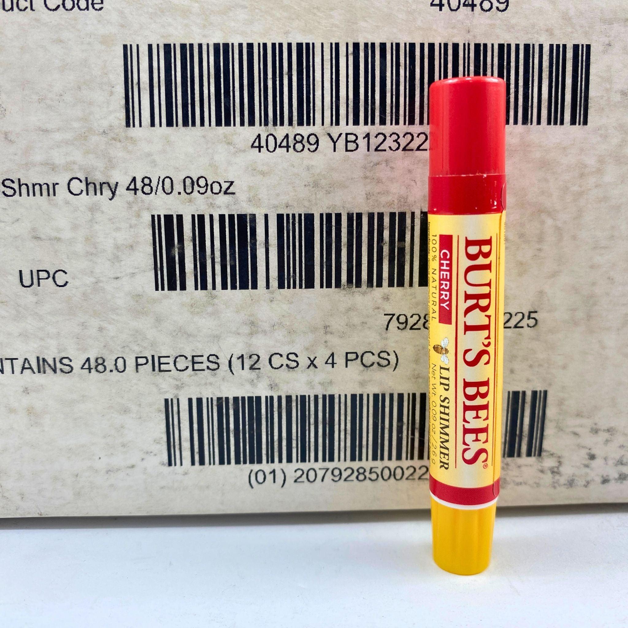 Burt's Bees Lip Shimmer in Cherry - 100% Natural Moisturizing Lip Balm, 0.09 oz (Pack of 48) - Perfect for Daily Hydration, Gifts & On-the-Go Use