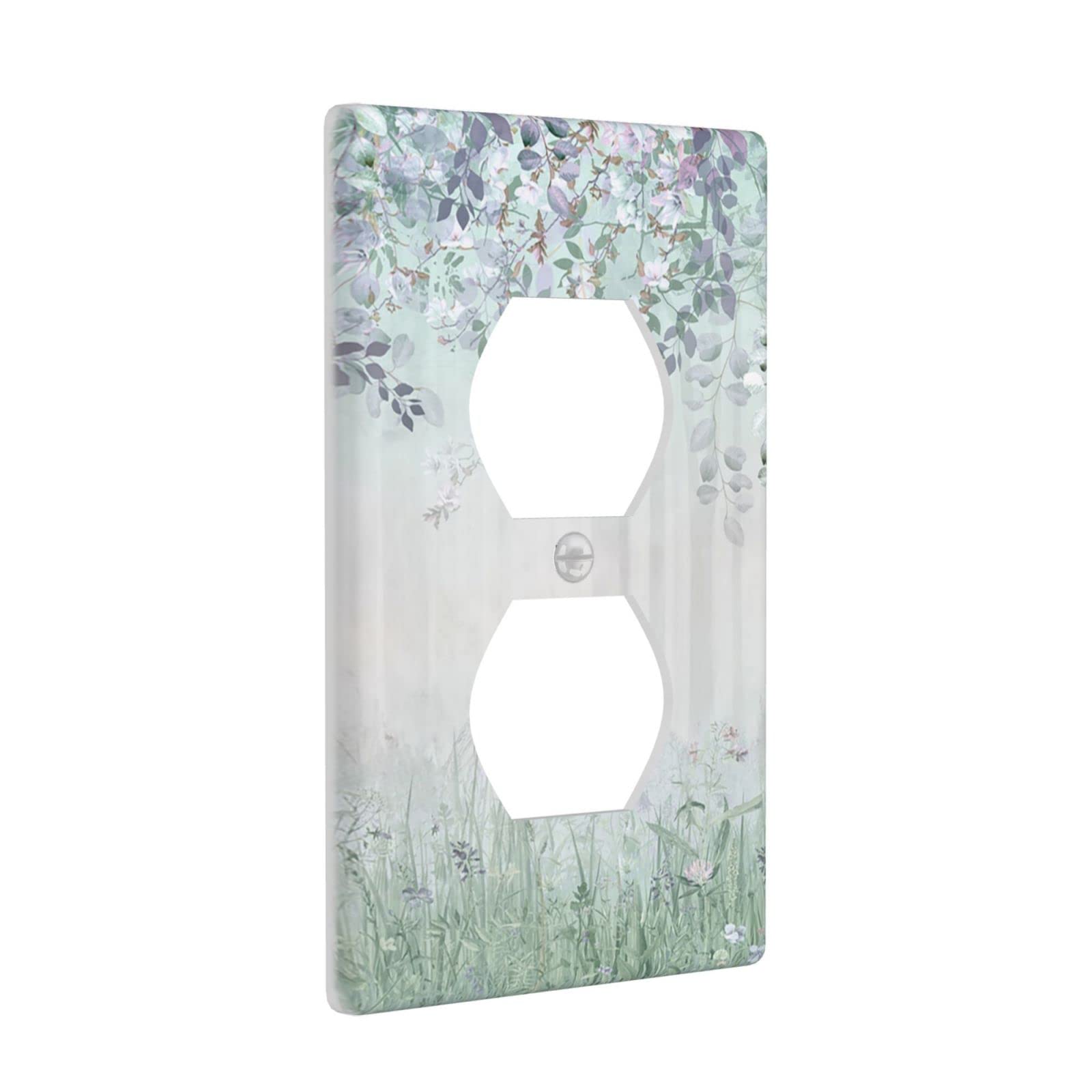 Green Leaves Floral Light Switch Cover - Decorative Plastic Wall Plates for Electrical Outlets - Kids Bedroom & Bathroom Decor - Perfect for Nursery, Home, and Office Decorations