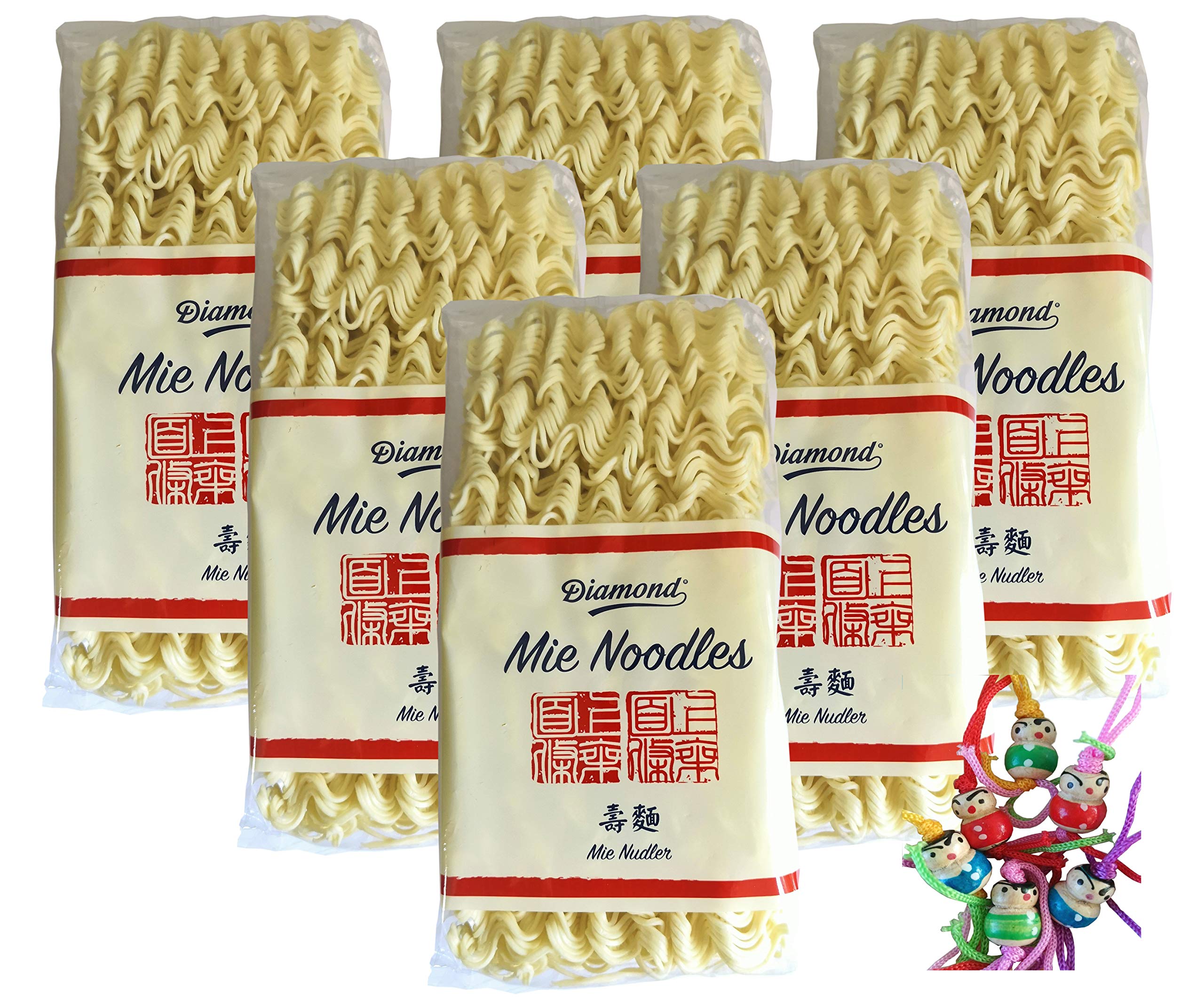 6-Pack 250g DIAMOND Mie Noodles - Thin Egg-Free Wok Noodles with Free Lucky Charm - Perfect for Asian Stir Fry, Ramen & Quick Meals