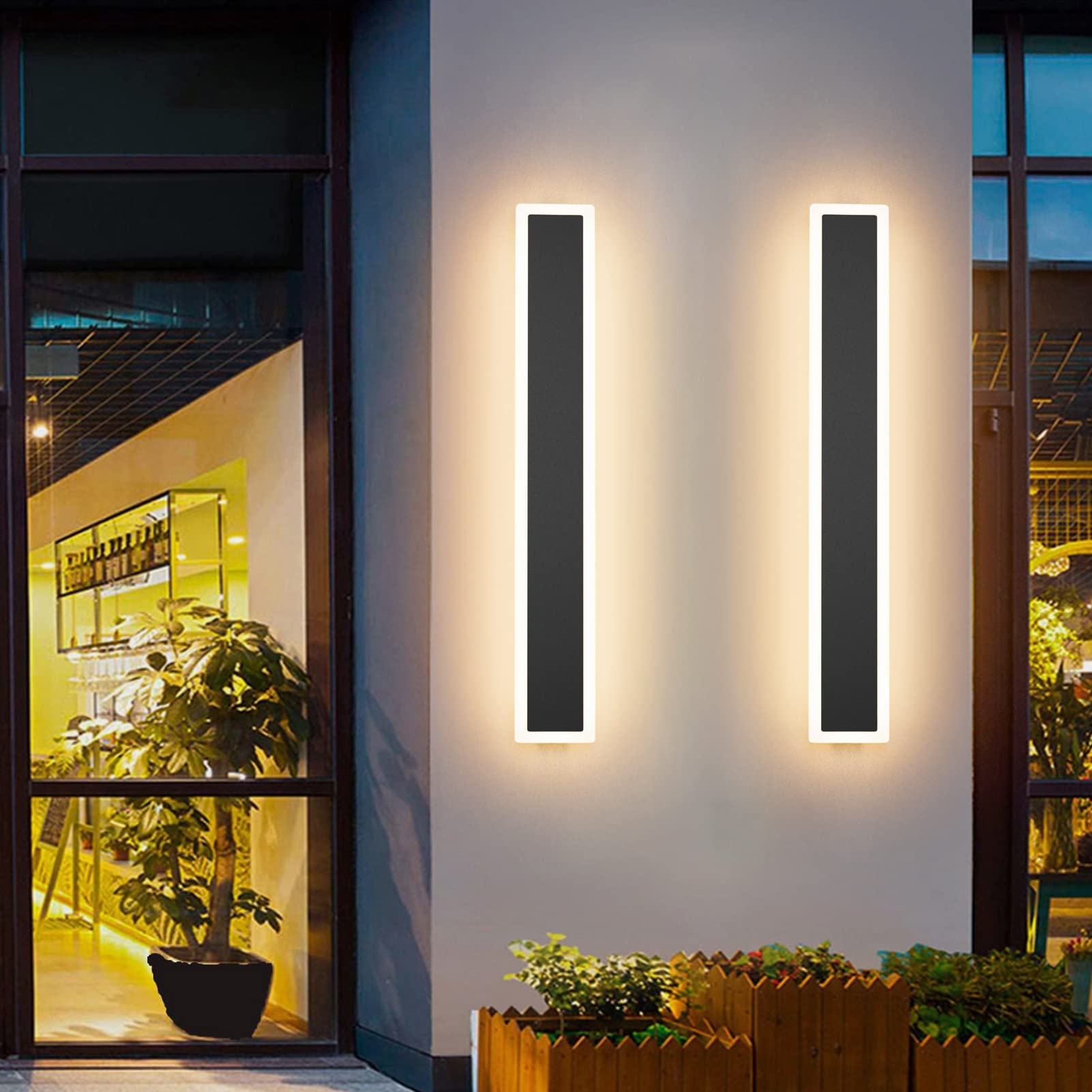 Aipsun 2 Pack 23.6 Inch Black Outdoor LED Wall Sconce - Modern Porch & Patio Lighting with 3000K Warm White Light - Waterproof Exterior Wall Lights for Living Room, Garage, Bathroom, Garden & Entryway