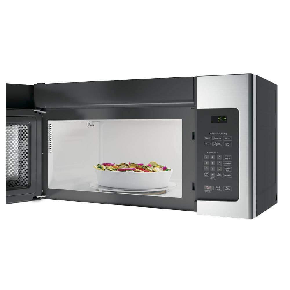 GE JNM3163RJSS 30 Inch Stainless Steel Over-the-Range Microwave - 1.6 Cu. Ft Capacity, Sensor Cooking & Ventilation System - Perfect for Kitchen Remodeling & Small Space Cooking