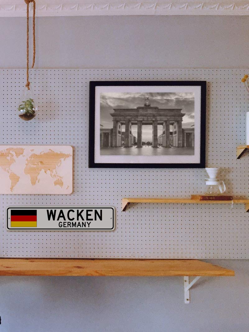 Wacken Germany Metal Street Sign - 4x18 Inch German Flag Bar Pub Wall Decor, Personalized Man Cave Sign, German City Novelty Sign for Home, Office & Outdoor Use