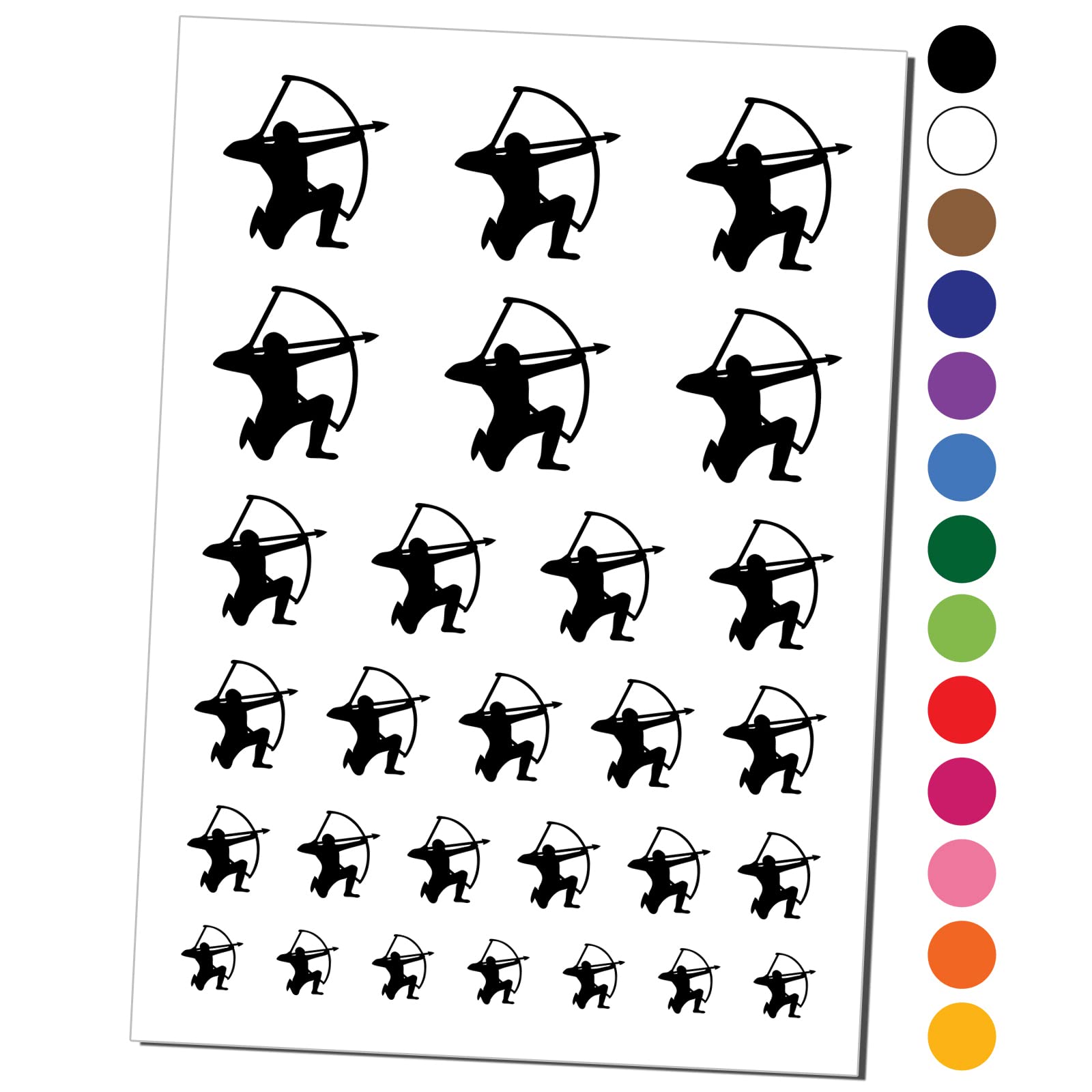 Archery Temporary Tattoo Waterproof Fake Body Art - Kneeling Archer with Drawn Bow Design (Black, 1 Sheet) | Perfect for Archery Enthusiasts, Cosplay & Halloween Costumes