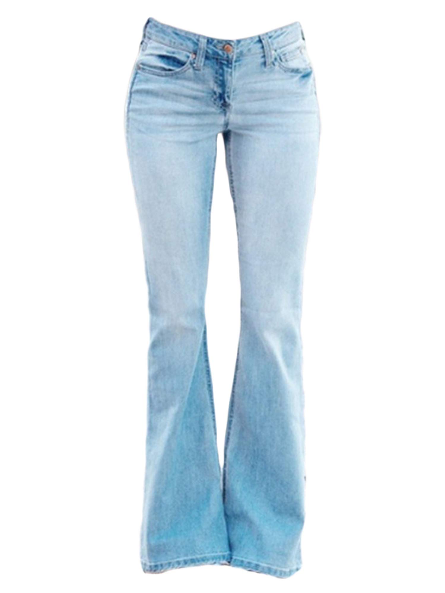 Andongnywell Plus Size Flared Jeans for Women - Mid Waist Wide Leg Denim Pants for Casual Wear