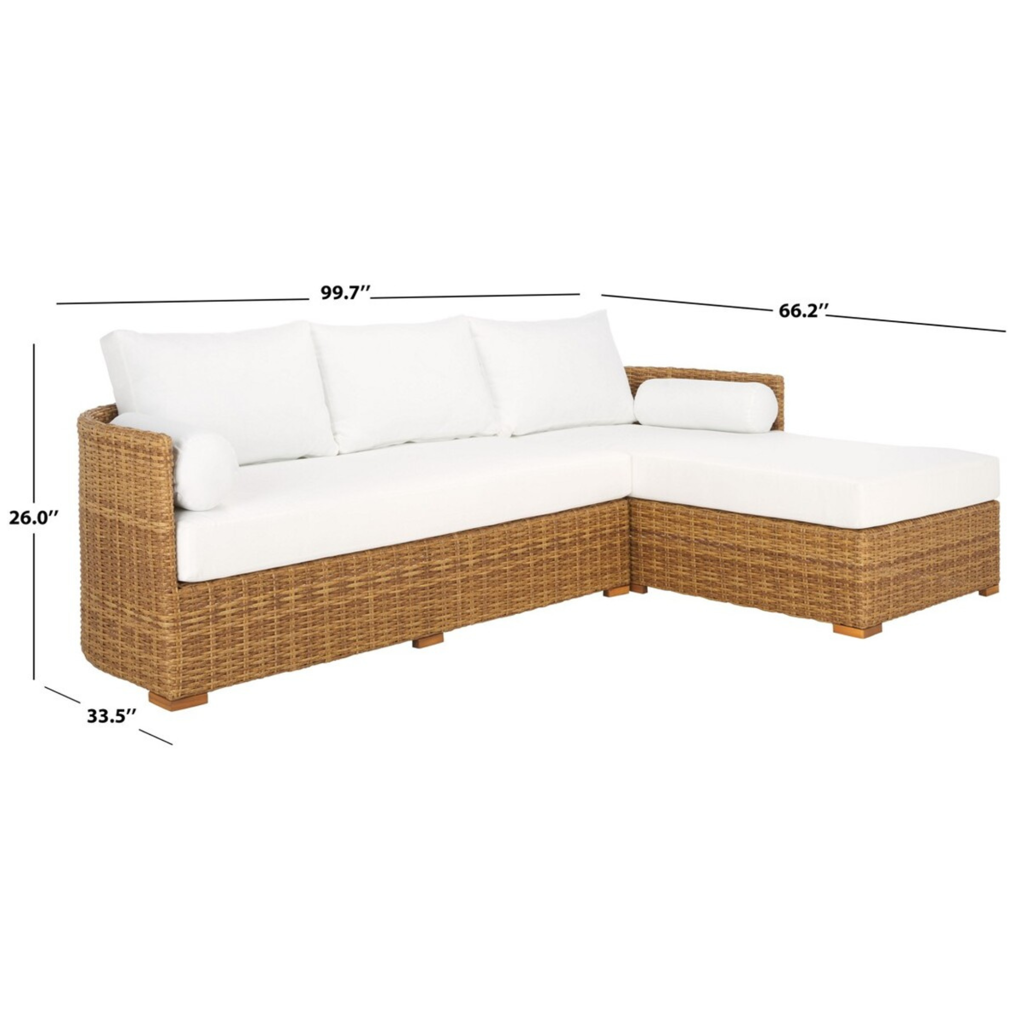 Anguilla Outdoor Chaise Sectional - Waterproof Wicker Patio Furniture Set with Cushions, 3-Piece Modern Rattan Sofa for Backyard, Poolside & Garden Relaxation