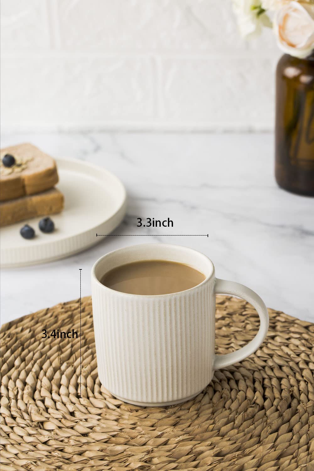 Famiware 12 oz Ceramic Coffee Mug Set of 4 - Matte White Stoneware Cups with Handle for Coffee, Tea, Hot Chocolate & Milk - Perfect for Home, Office, Restaurants & Catering