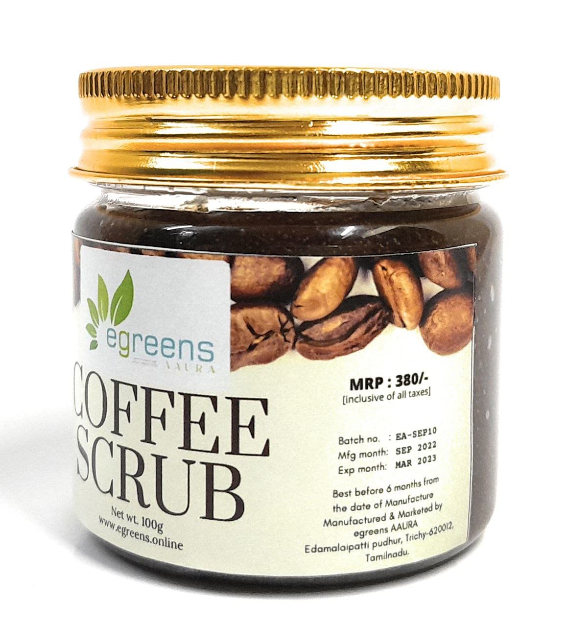 E-GREENS AAURA Coffee Scrub for Face & Body - Exfoliating Tan Removal with Coffee Extract, Avocado & Olive Oil - Glowing Skin Care for Women & Men - 100g - Perfect for Spa Day & At-Home Skincare Routine