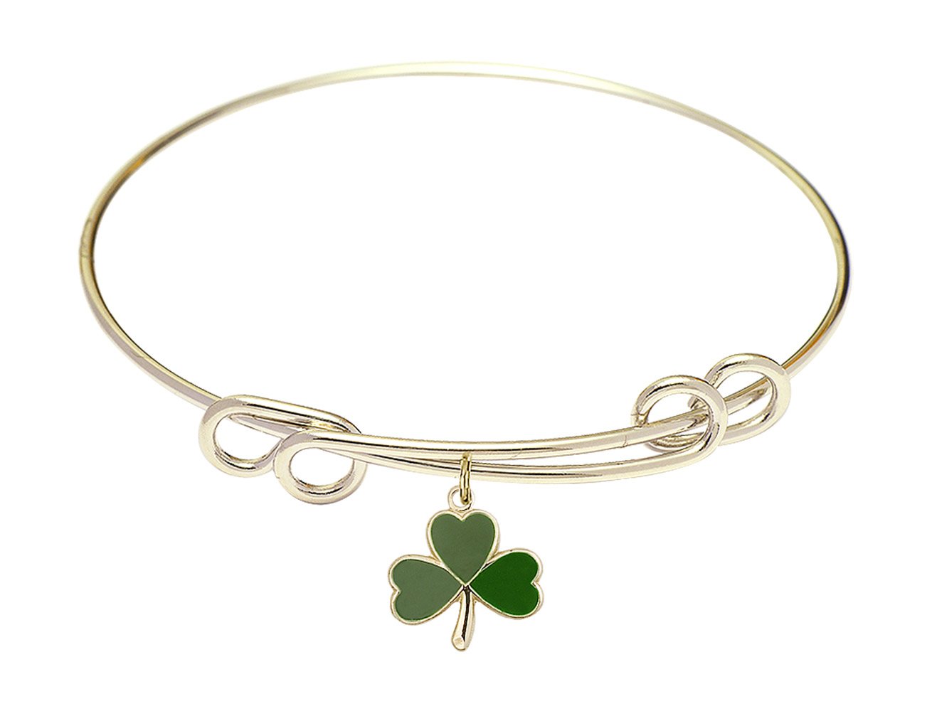 8 1/2 Inch Round Double Loop Bangle Bracelet with Shamrock Charm - Elegant Irish Jewelry for St. Patrick's Day, Weddings & Special Occasions