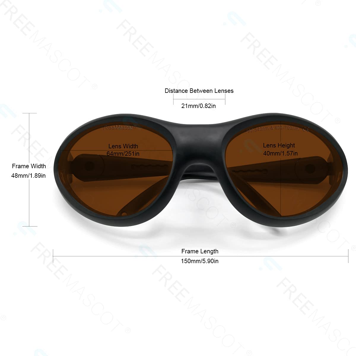 FreeMascot Professional OD 4+ Laser Safety Glasses 190nm-540nm & 600nm-700nm - Protection for Violet, Blue, Green & Red Lasers - Ideal for Laser Cutting, Engraving & Lab Work