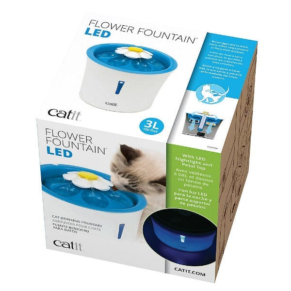 Catit LED Flower Fountain for Cats - Automatic Pet Water Fountain with LED Lights, Quiet Pump & Triple Filtration System - Perfect for Home, Office or Travel Use