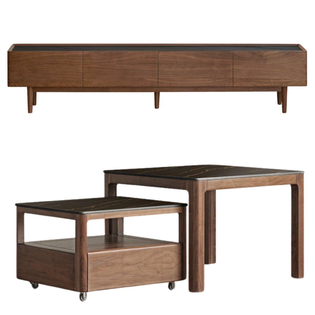 78.7х14.9х16.5 inch/ 200х38х42сm/ Walnut color/ three-pull slate TV cabinet Sarolan + combined slate square table