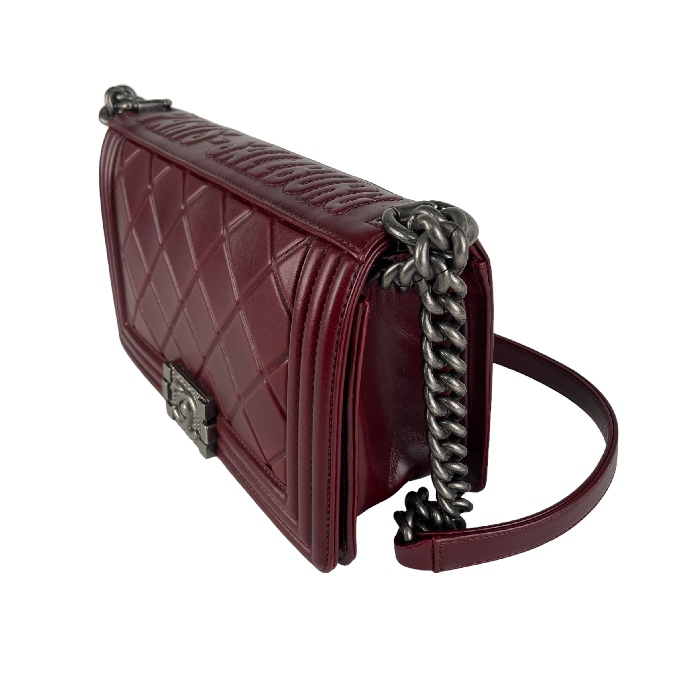 Chanel Old Medium Boy Bag in Burgundy Leather - Luxury Crossbody Handbag for Women, Perfect for Evening Events & Date Nights