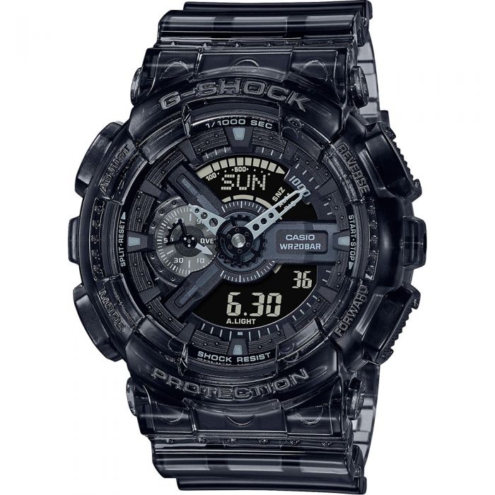 G Shock GA110SKE-8A Transparent Black Digital Sport Watch for Men - Durable Military Style Timepiece for Outdoor, Work & Everyday Use