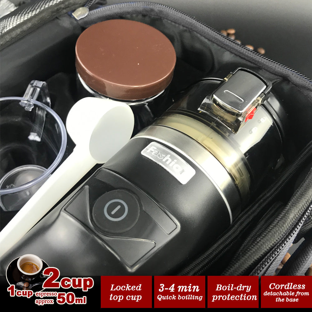 12V Car Espresso Moka Coffee Maker Set - Portable Travel Coffee Machine with 2 Cups for Road Trips & Camping | Perfect for Commuters, Truck Drivers & Outdoor Adventures