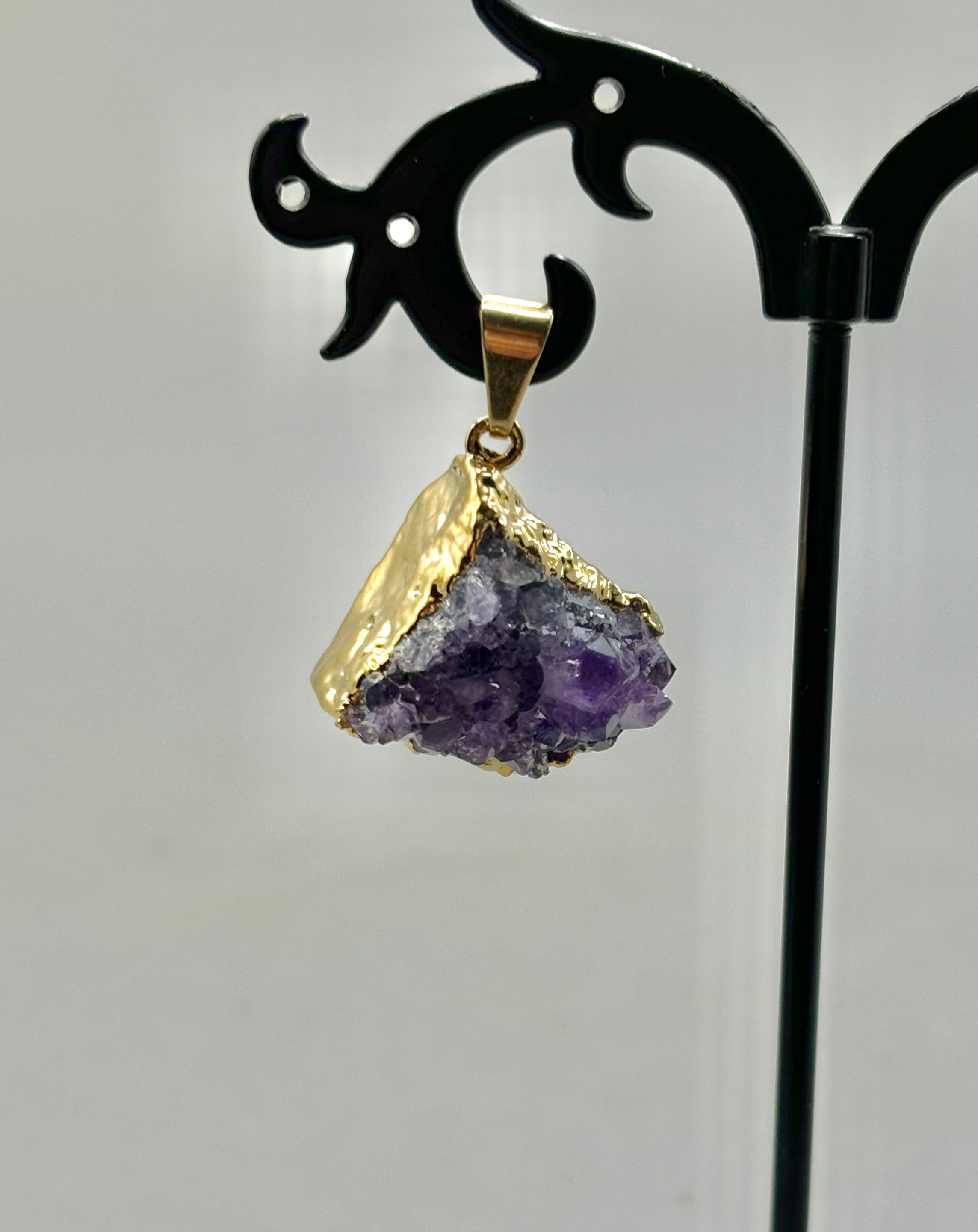 Natural Amethyst Cluster Gold Foil Pendant Necklace - Healing Crystal Jewelry for Women, Spiritual Gift & Energy Protection | Perfect for Meditation, Yoga & Chakra Balancing