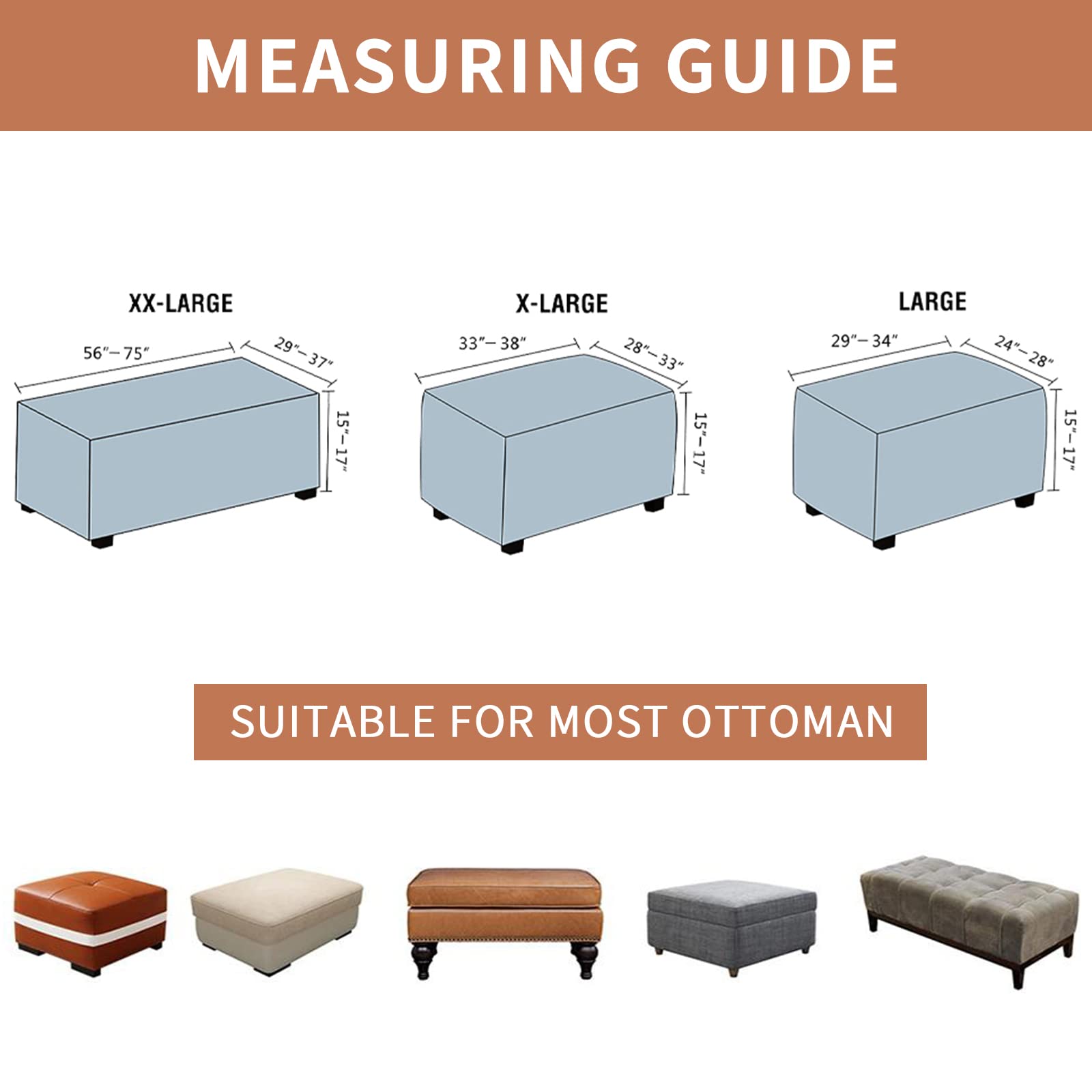 Eco-Friendly Stretch Ottoman Slipcover with Non-Slip Elastic Bottom - Rectangular Storage Footrest Stool Cover for Living Room, Bedroom & Nursery