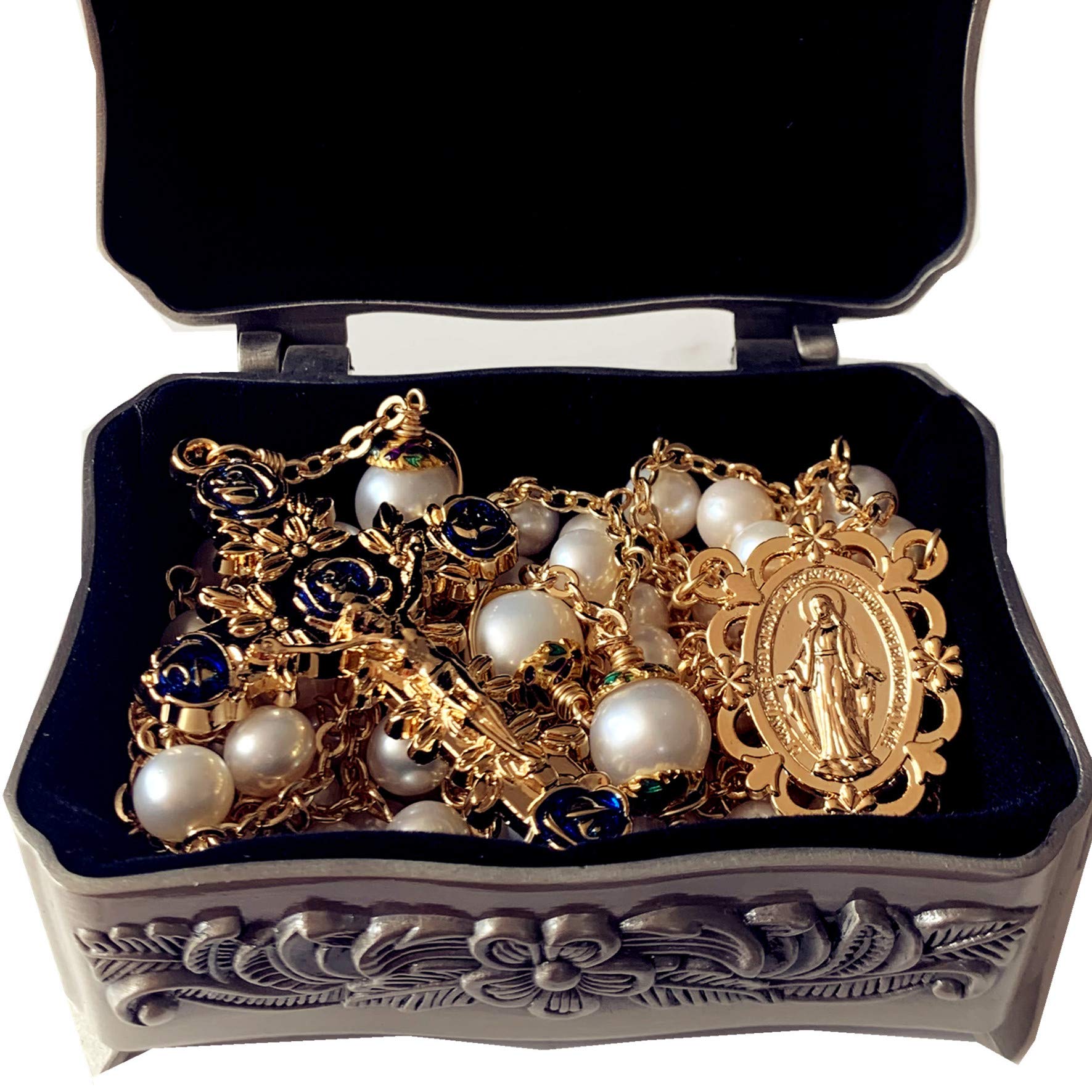 18K Gold-Plated Pearl Rosary Necklace for Catholic Prayer