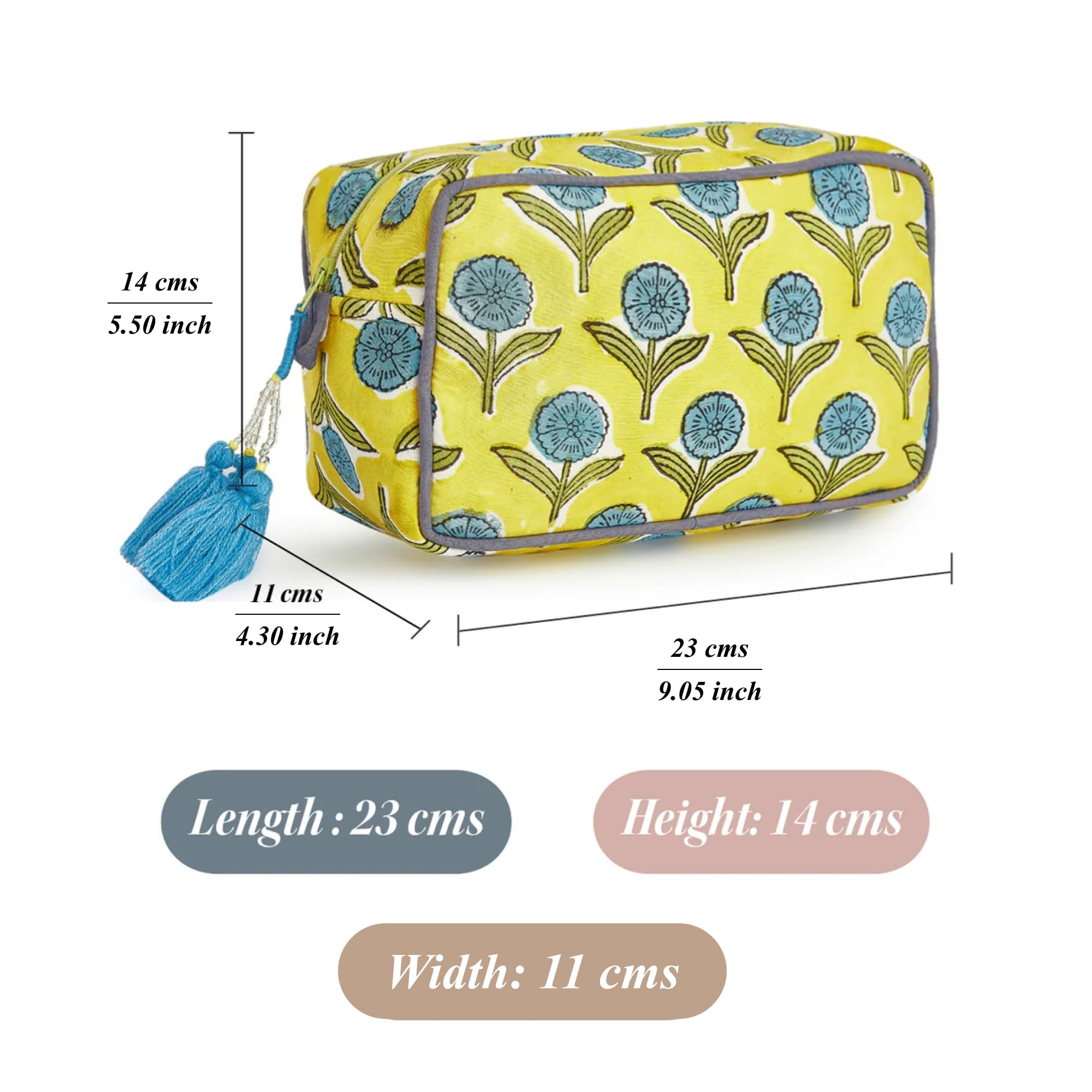Waterproof Travel Makeup Bag for Women - Large Capacity Cosmetic Organizer with Water-Resistant Lining - Portable Toiletry Pouch & Open Cosmetic Case - Perfect for Vacation, Gym & Daily Essentials (Blue & Yellow Floral Design)