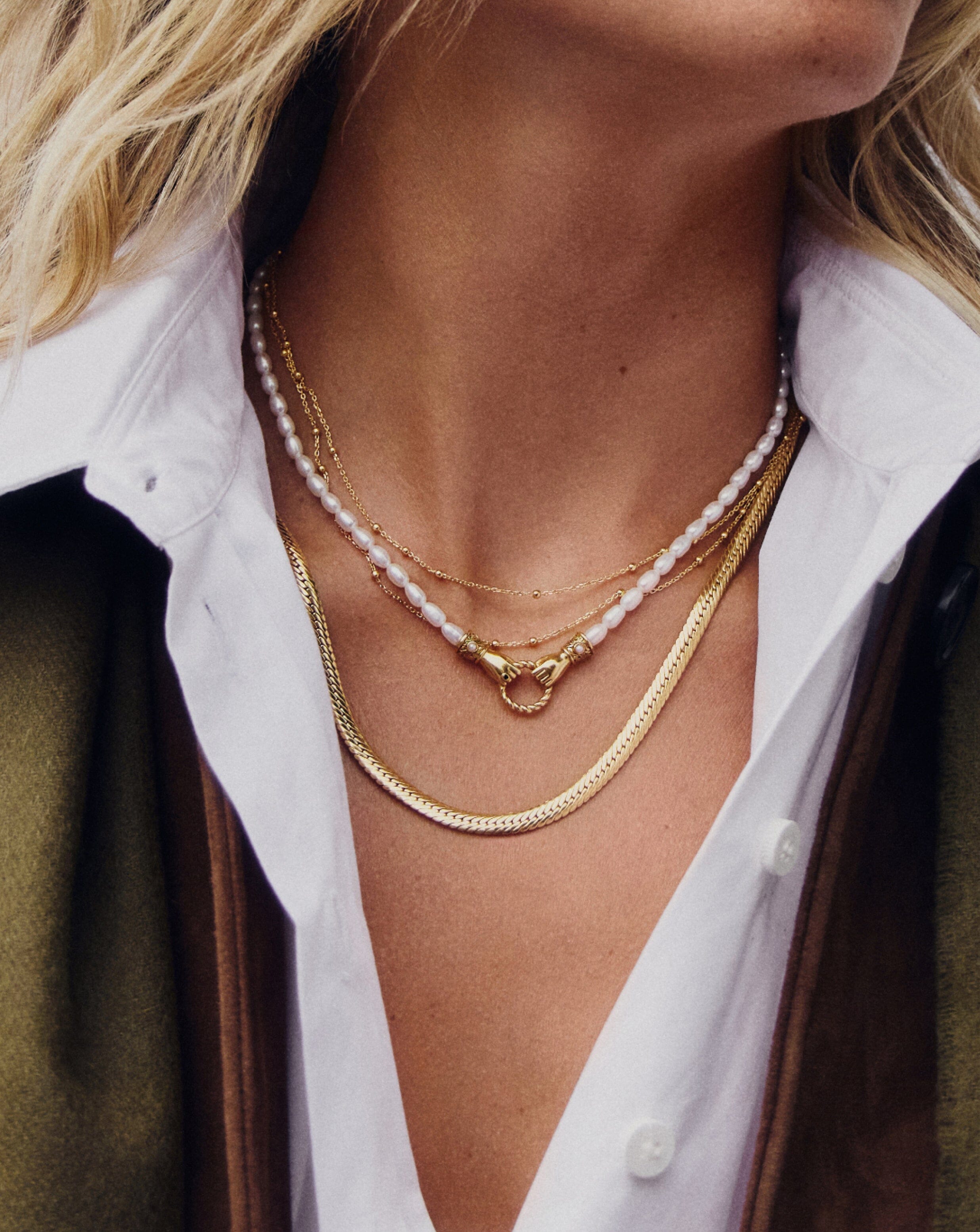 Harris Reed In Good Hands Pearl Pendant Necklace - 18k Gold Plated with Genuine Pearl & Black Onyx - Elegant Jewelry Gift for Women, Perfect for Weddings, Parties & Special Occasions