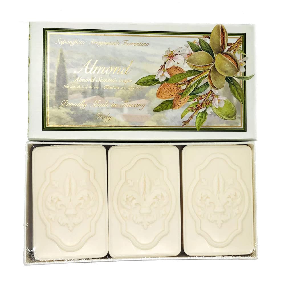 Premium Italian Almond Soap Set - 100% Natural Handmade Soap Bars for Dry & Sensitive Skin - Perfect for Spa, Bath, Gift & Home Luxury