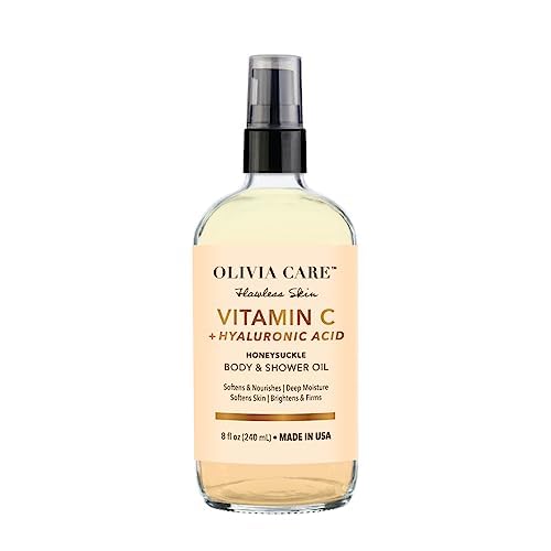 Olivia Care Vegan Body Oil & Shower Oil - Natural Hydrating Moisturizer with Vitamin E, K & Omega Fatty Acids - Dry Skin Relief - Honeysuckle Scented for Spa & Massage Use
