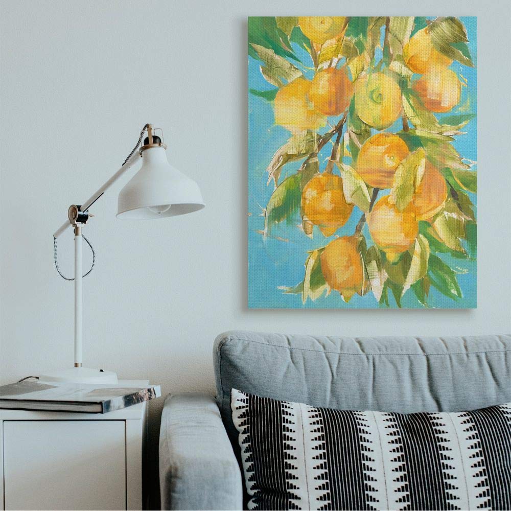 Stupell Industries Ripe Lemon Tree Distortion Wall Art - Yellow Blue Green Canvas Print 36x48 Inches - Modern Home Decor for Living Room, Bedroom & Office