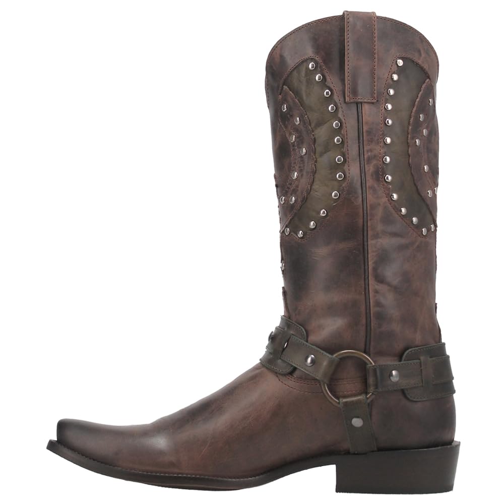 Dingo Men's War Eagle Studded Square Toe Pull-On Casual Boots - Mid Calf Western Boots for Men, Brown Leather Cowboy Boots | Perfect for Country Dancing, Rodeo & Everyday Wear