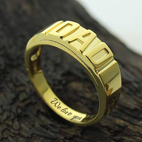 **925 Sterling Silver Custom Engraved Dad Ring - Personalized Birthday Gift for Husband, Father from Wife & Son - 18K Gold Plated - Perfect for Anniversaries, Father's Day & Special Occasions**