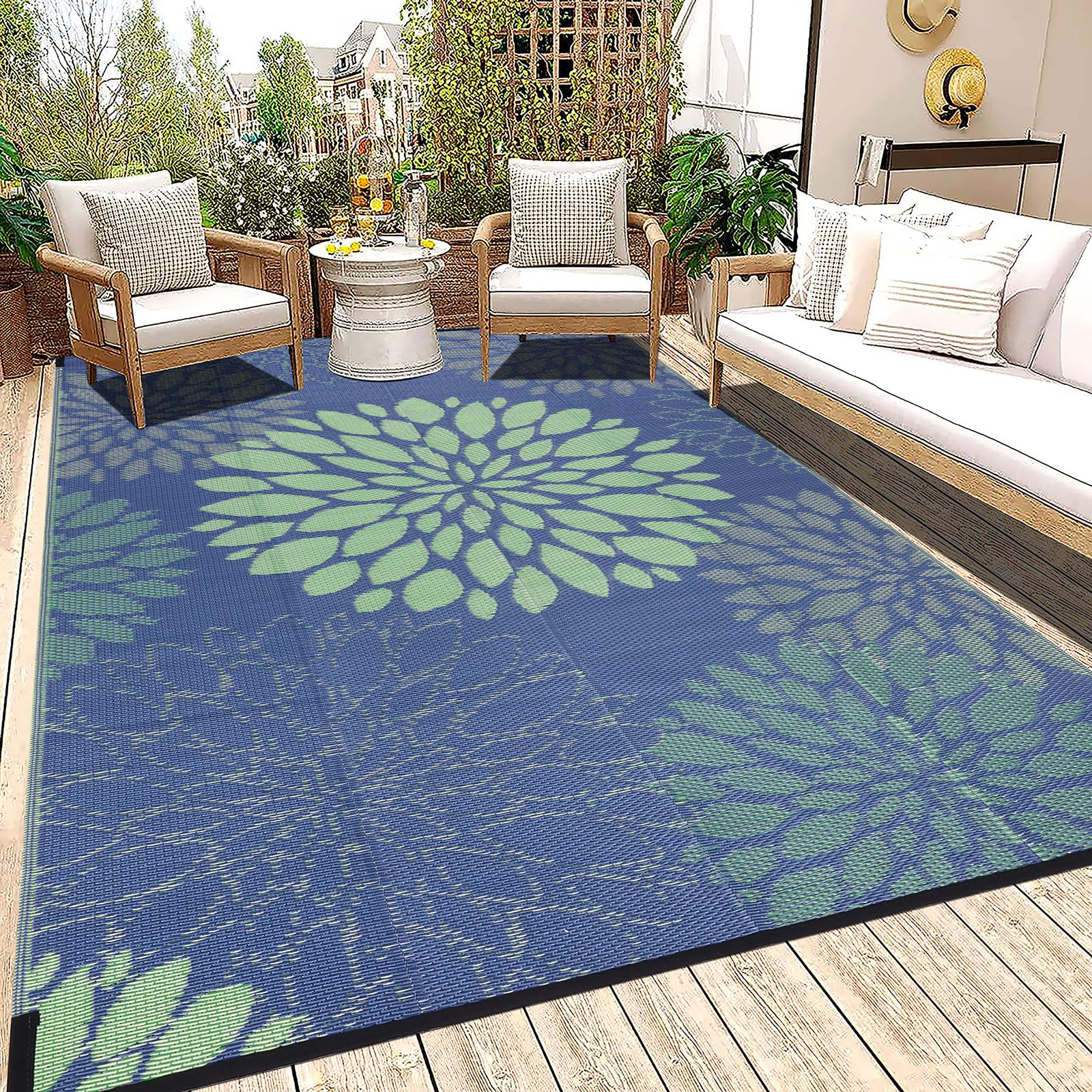 Reversible Waterproof Outdoor Rug 6x9ft - Durable Patio Carpet for RV, Camping, Beach & Deck - Portable Plastic Straw Mat for Picnic, Porch & Clearance - Colorful Design for All-Weather Use
