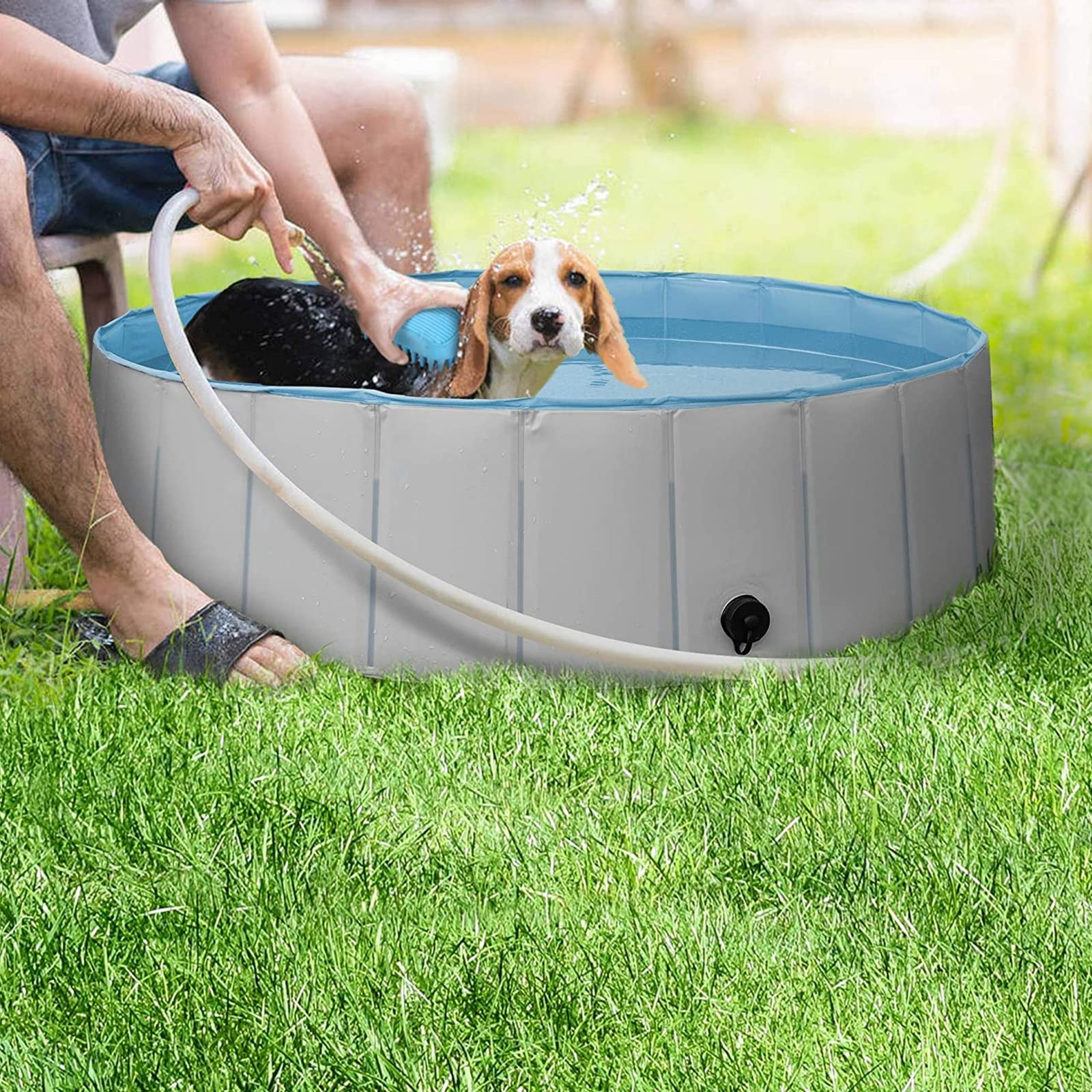 Foldable Dog Pool for Pets & Kids - Collapsible PVC Pet Swimming Bath Tub with Slip-Resistant Bottom - Portable Indoor/Outdoor Puppy Bathing Pool for Dogs, Cats & Children | Perfect for Backyard Play, Summer Cooling & Pet Grooming