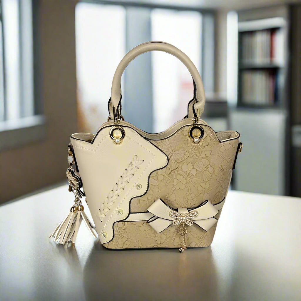 Elegant Italian Style Small Handbag with Dragonfly, Floral, and Bow Design - Perfect for Evening Parties, Weddings, and Special Occasions
