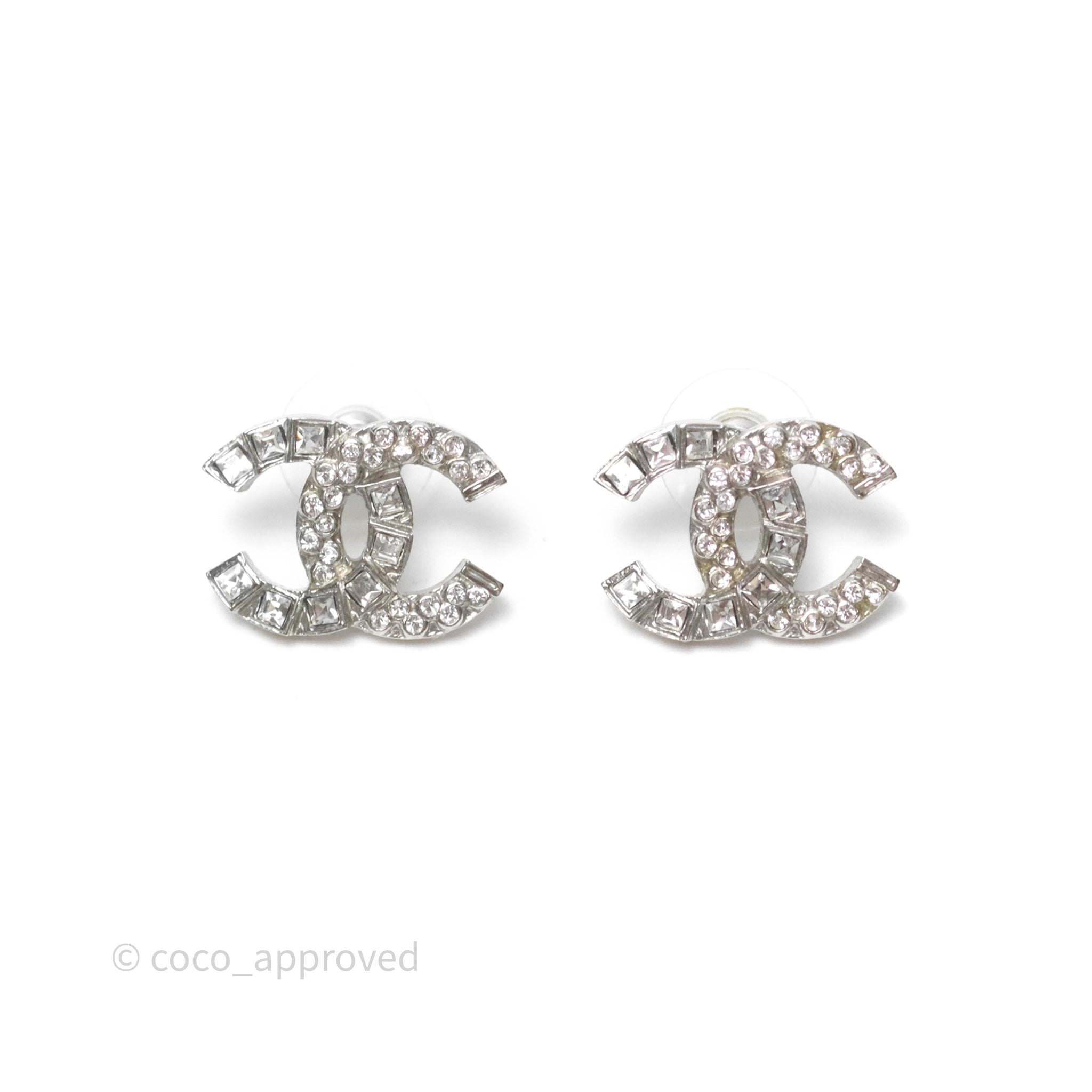 Chanel CC Crystal Stud Earrings in Silver Tone - 14C - Elegant Jewelry for Parties, Weddings & Special Occasions