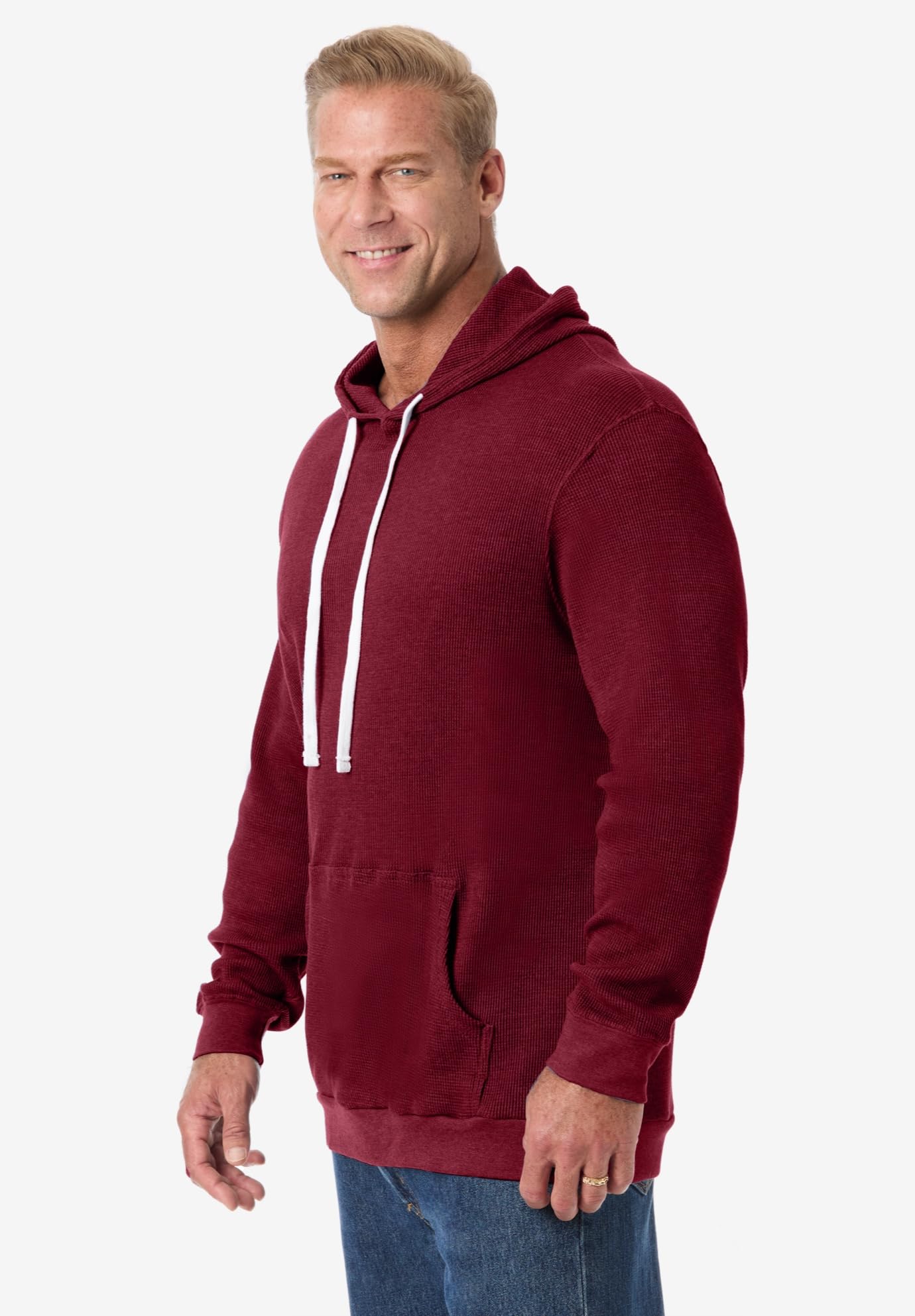 KingSize Men's Big & Tall Thermal Hoodie - Waffle-Knit Fleece Lined Winter Sweatshirt for Cold Weather Outdoor Activities