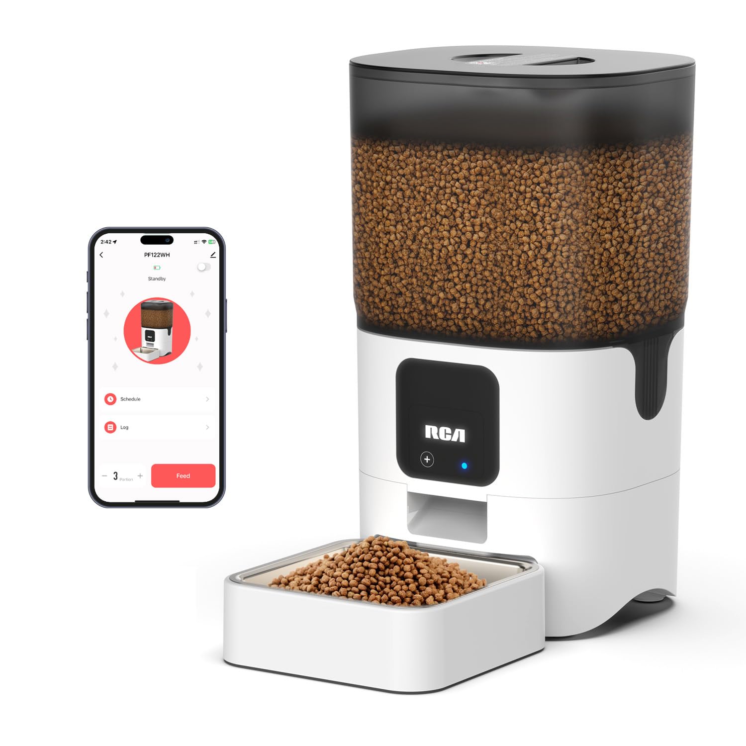 RCA Smart WiFi Pet Feeder for Dogs, Cats & Rabbits - 6L Capacity, App Control, Alexa & Google Compatible, Dishwasher Safe BPA-Free Bowls | Perfect for Home, Office & Travel Remote Feeding
