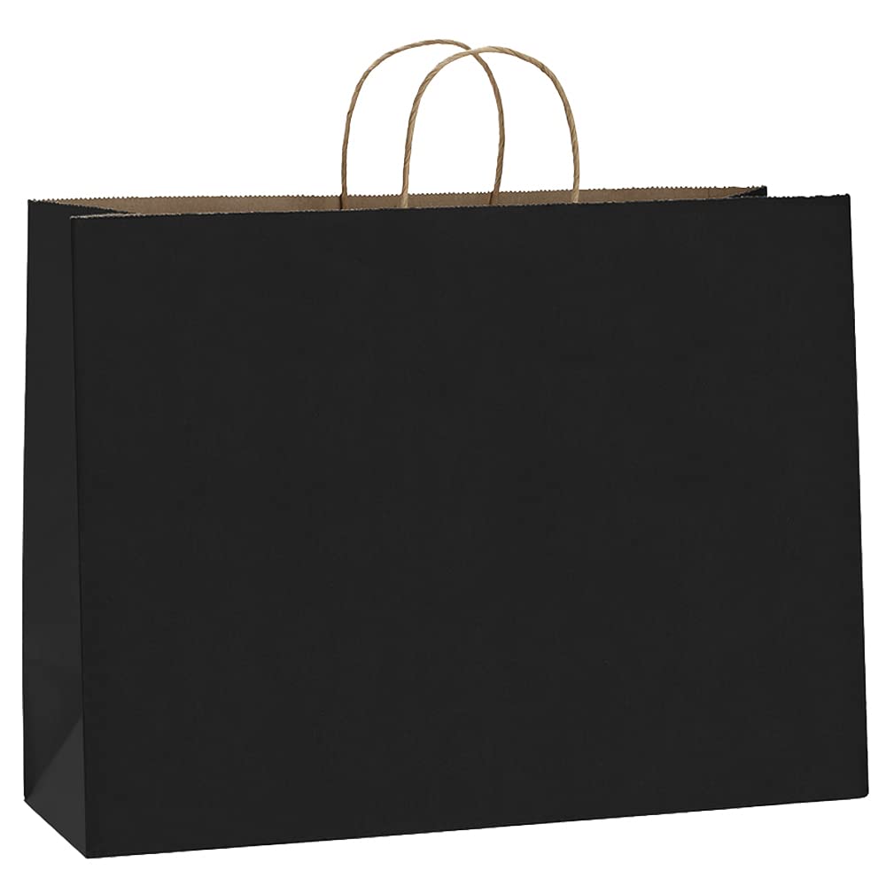 BagDream 100Pcs 16x6x12 Inches Kraft Paper Bags with Handles - Bulk Eco-Friendly Gift Bags, Shopping Bags for Grocery Store, Retail, Parties & Events | 100% Recyclable Large Black Paper Bags for Gifts, Packaging & Sustainable Shopping