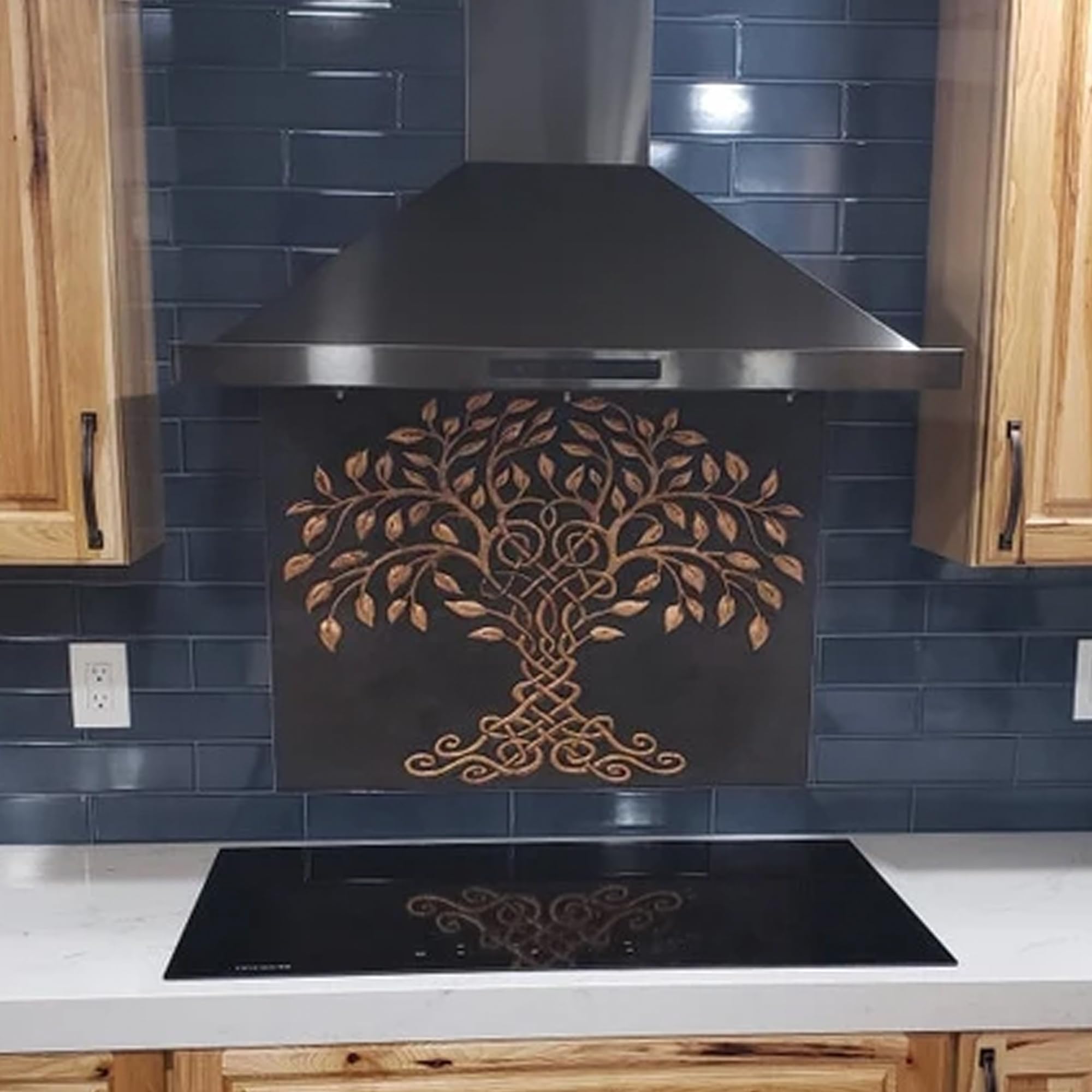 Celtic Tree of Life Kitchen Backsplash - Handmade Customizable Copper Backsplash Panel & Tile for Indoor Outdoor Wall Decor (Black) | Perfect for Farmhouse, Rustic & Modern Kitchen Designs