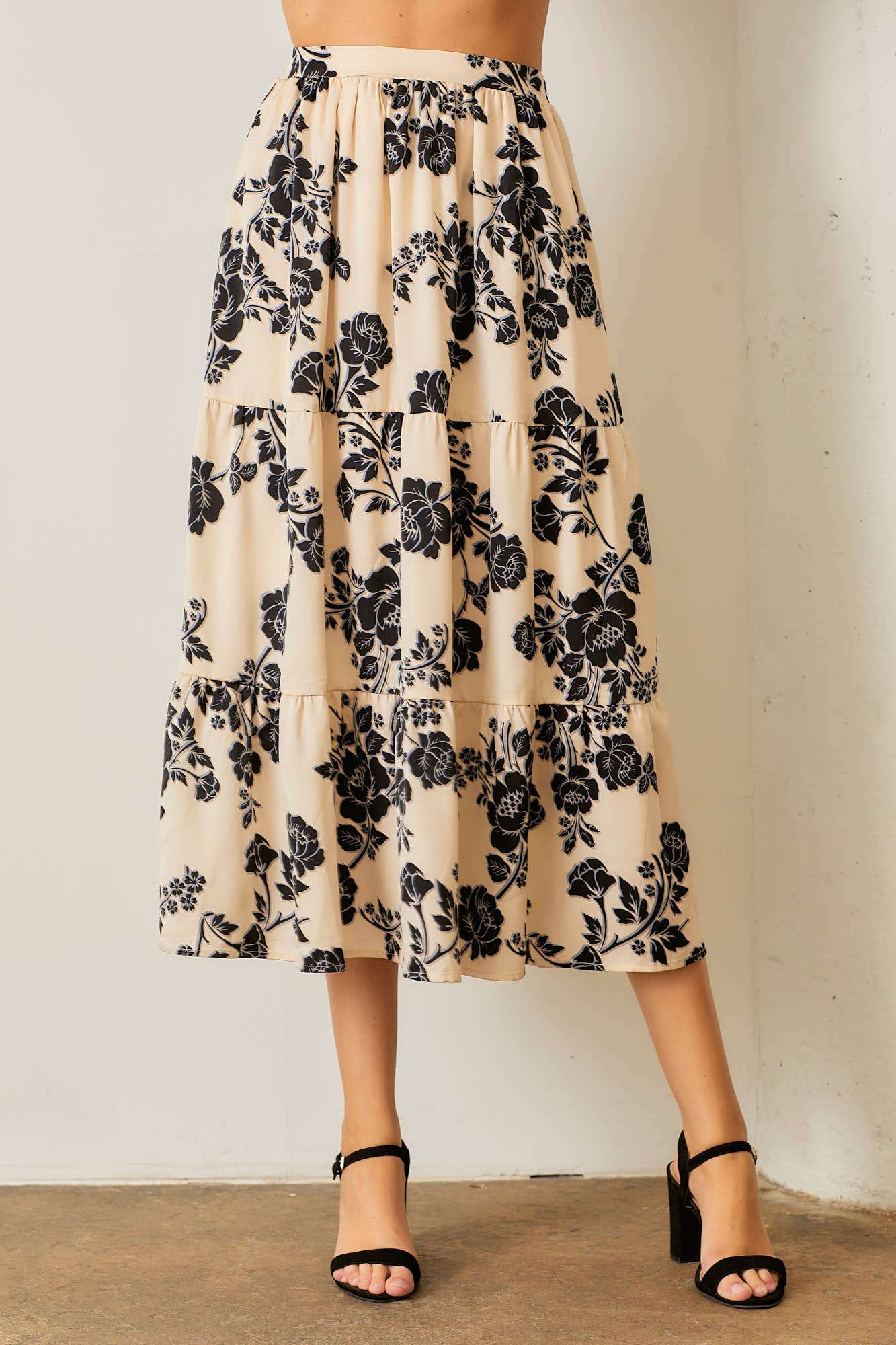 Floral Satin Print Midi Skirt for Women - Cream & Multi Color Summer Skirt | Elegant A-Line Skirt for Casual Wear, Office, Date Night & Special Occasions