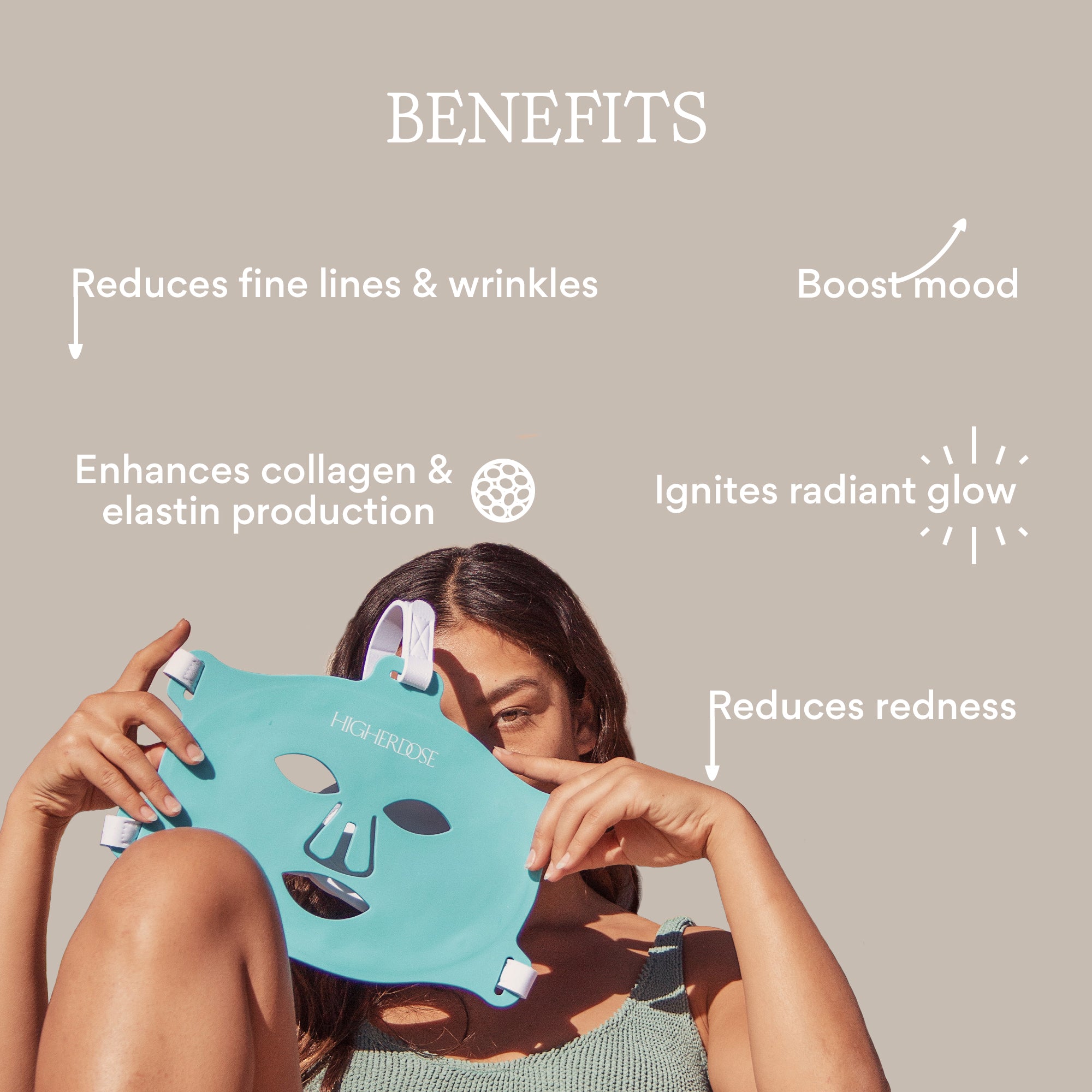 Higherdose Red Light Therapy Face Mask for Anti-Aging & Skin Rejuvenation - At-Home Skincare Treatment for Wrinkles, Acne & Collagen Boost